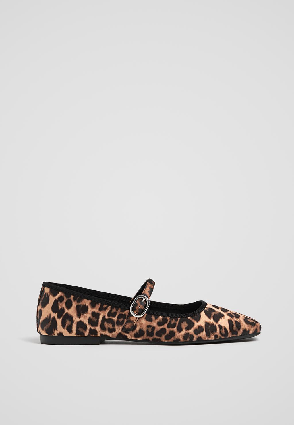 Animal print sateen ballet flats