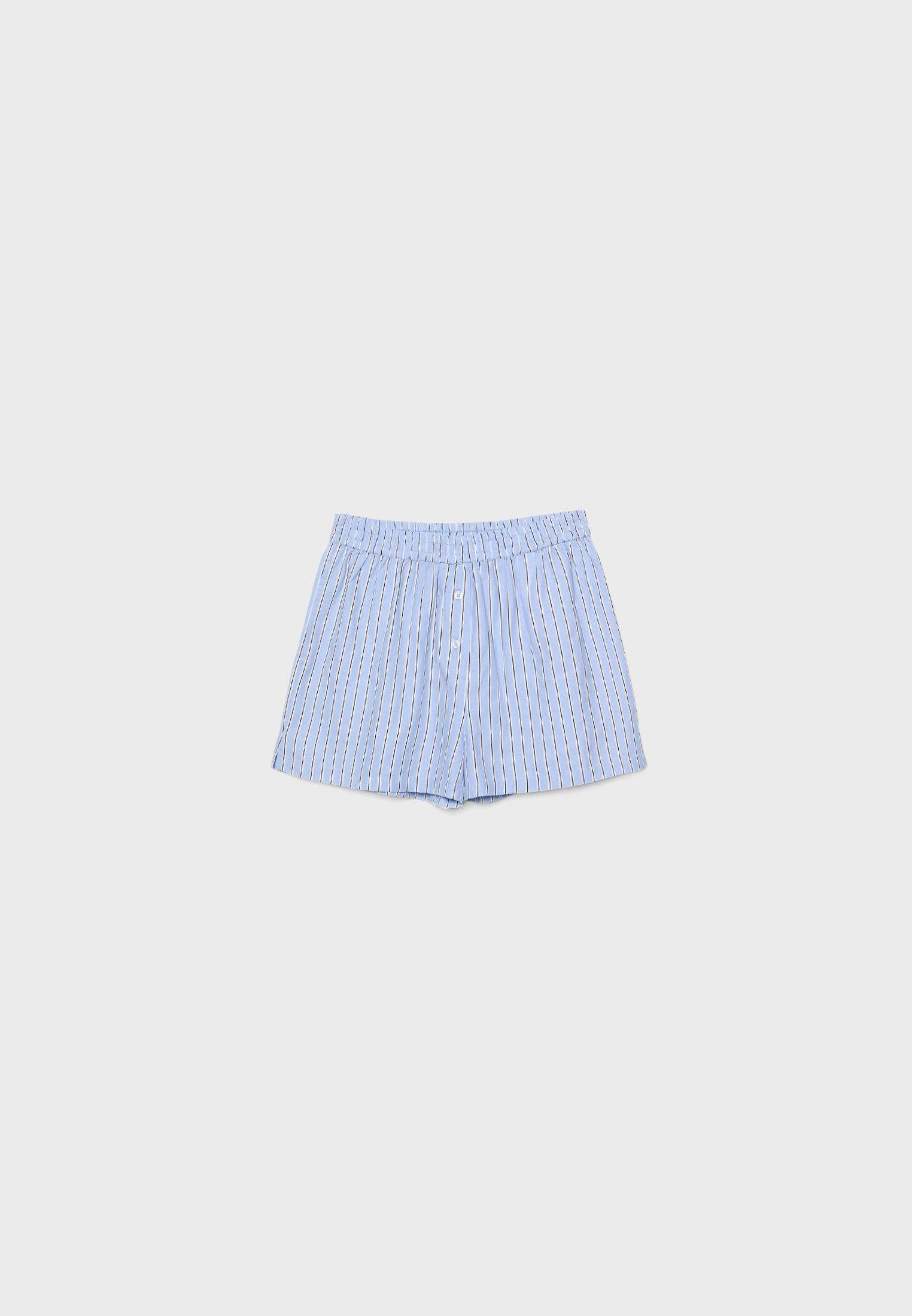 Striped poplin shorts with elasticated waistband — Sky blue