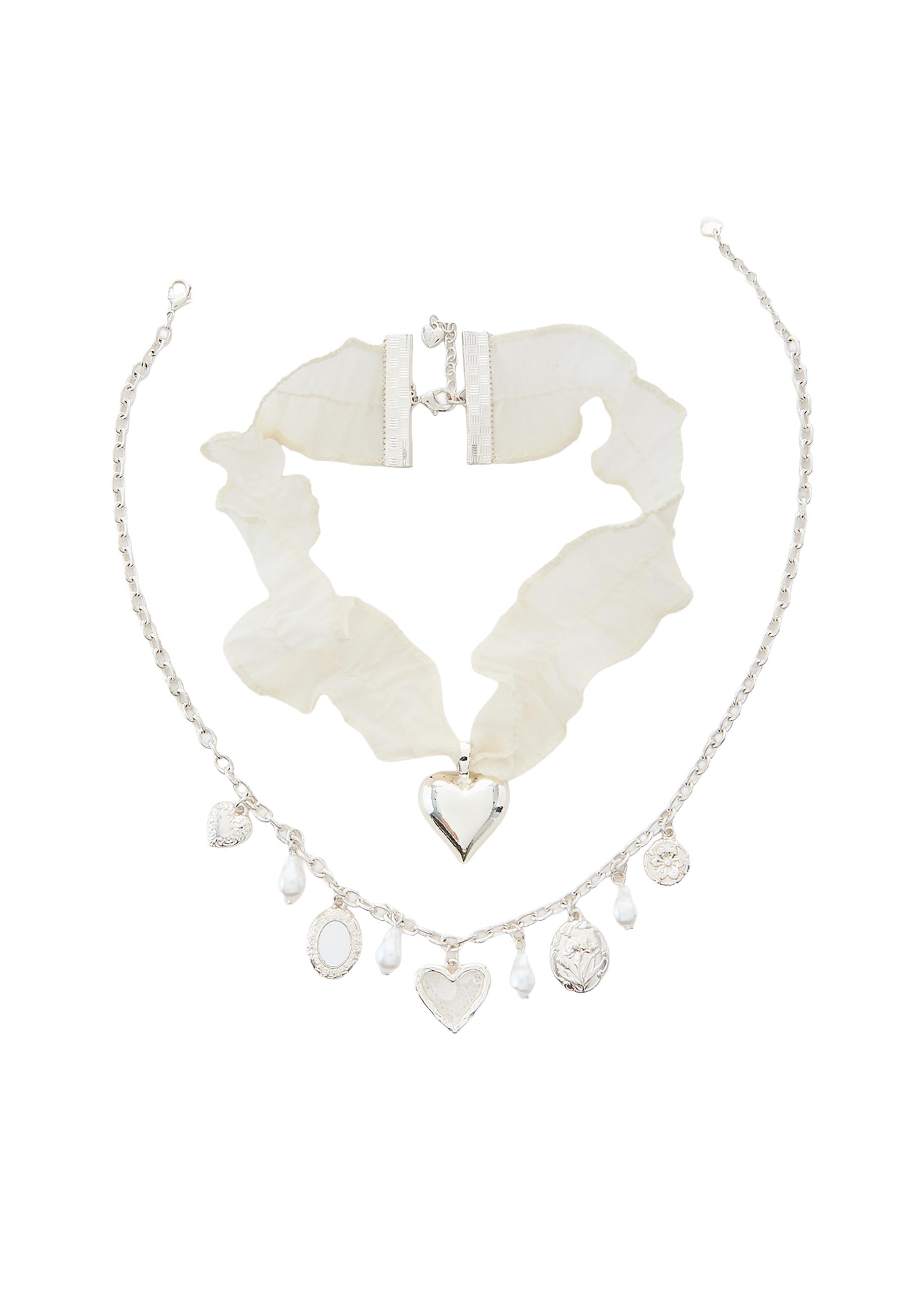 Layered necklace set with charms — Grey