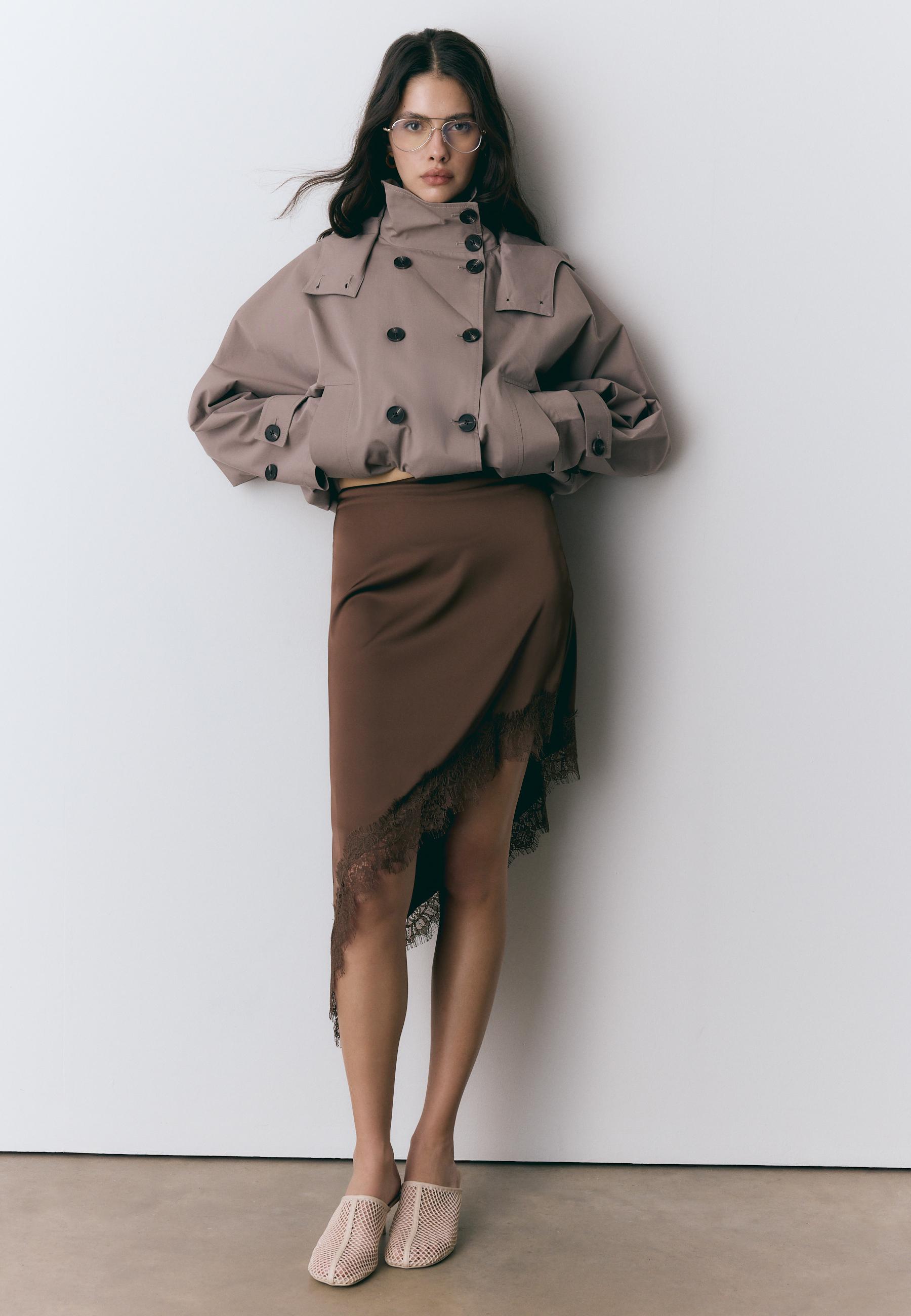 Satin asymmetric skirt — Brown