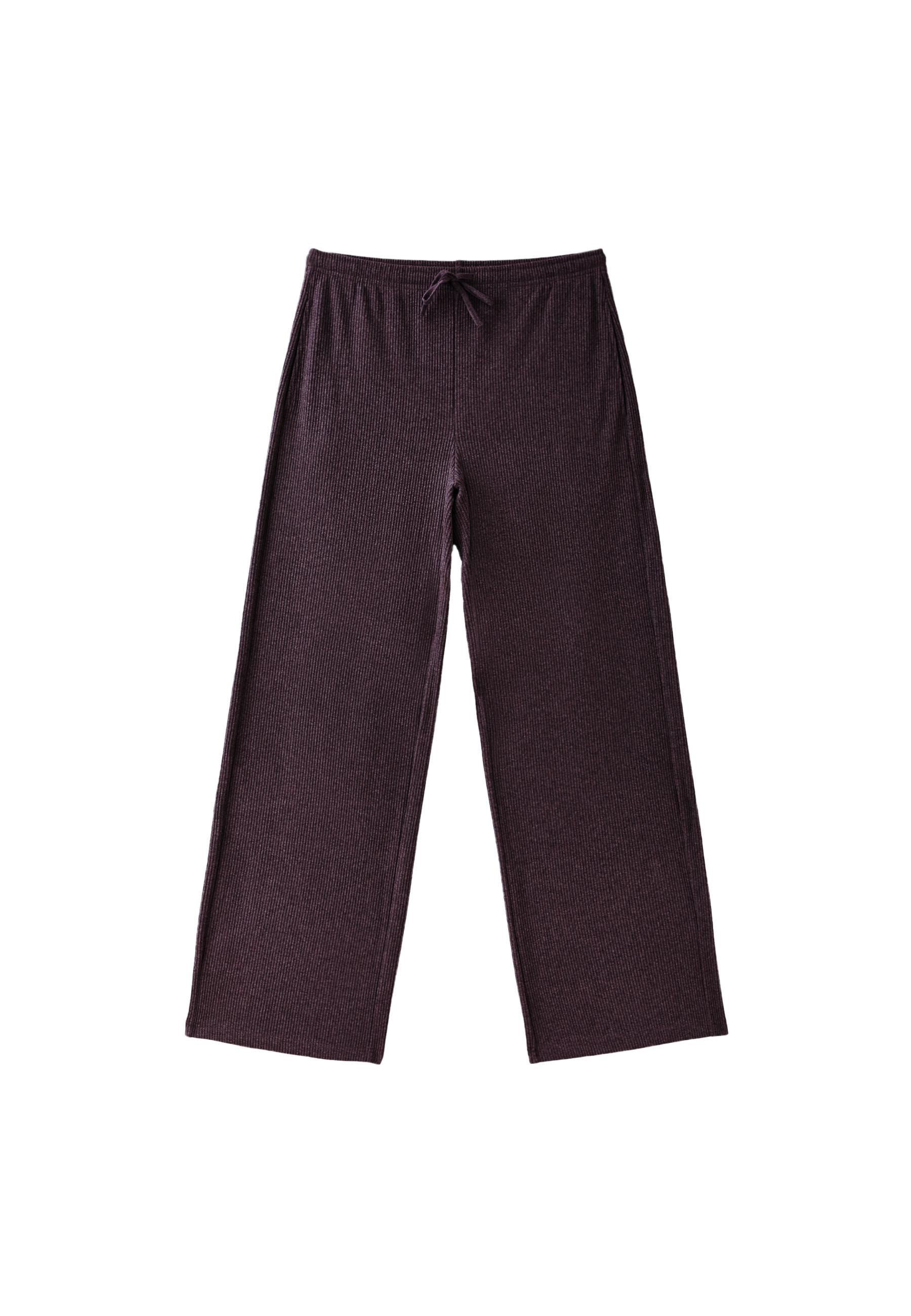 Soft-touch ribbed trousers — AUBERGINE
