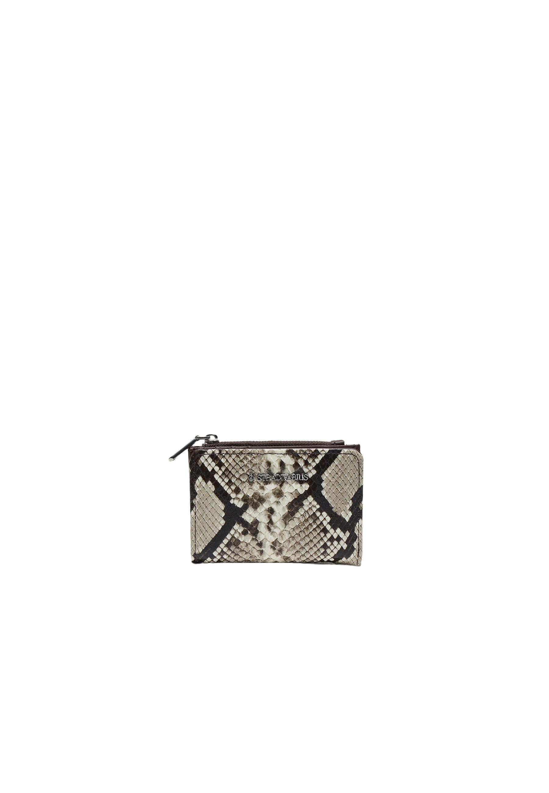 Snakeskin print card holder purse — Stone