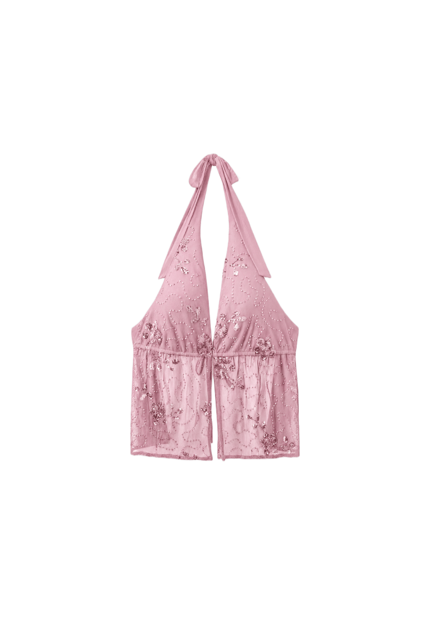 Embroidered halter top with rhinestones — Salmon pink