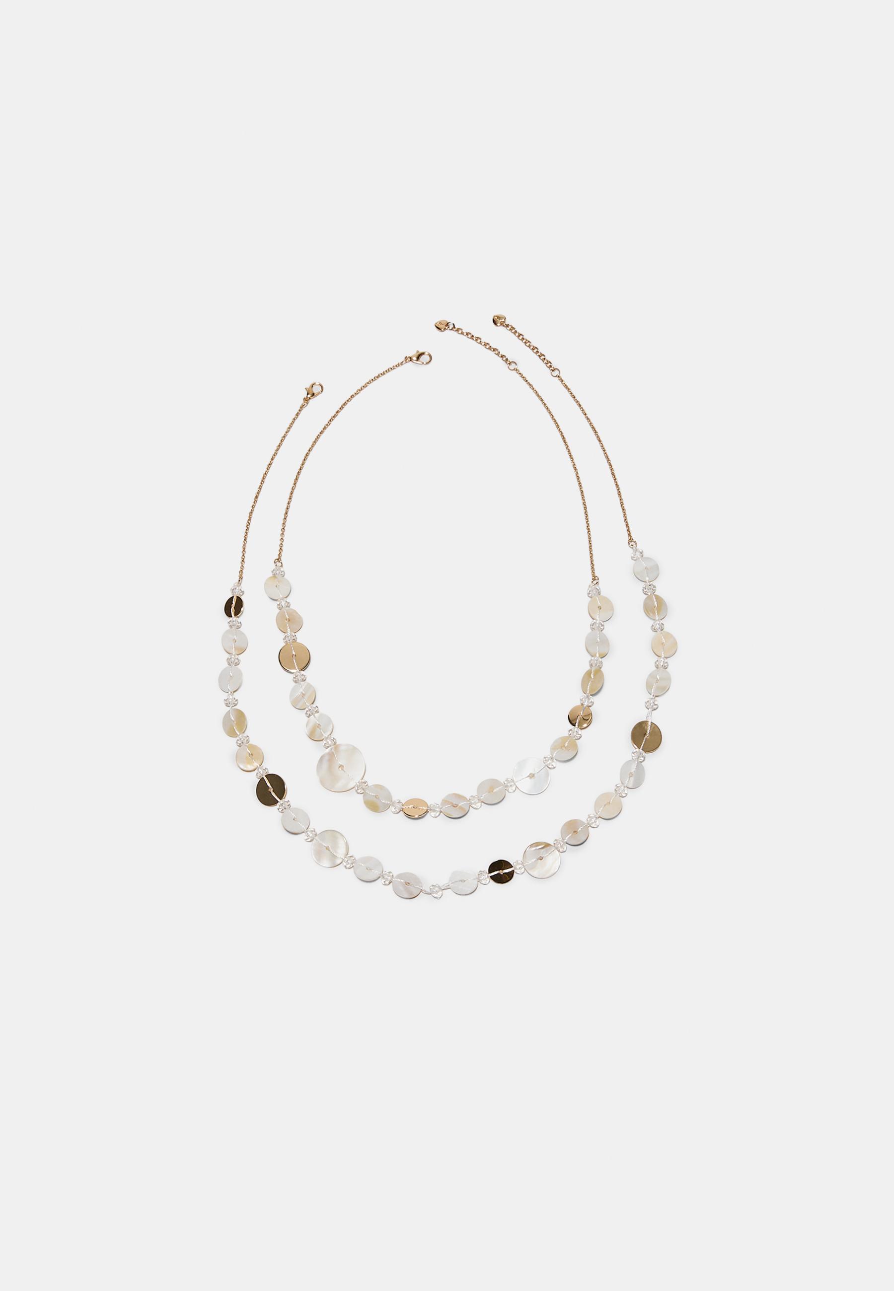 Long button necklace — Ecru