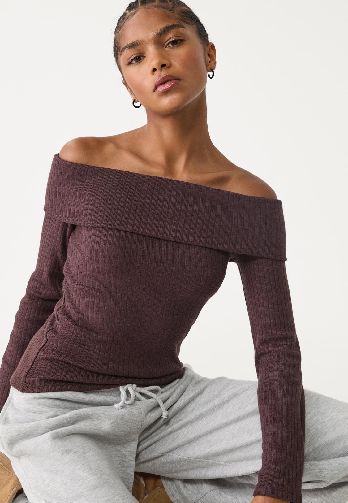 Blusa Hombros Descubierto Blusa Hombros Al Aire Camiseta Hombros - Main Image