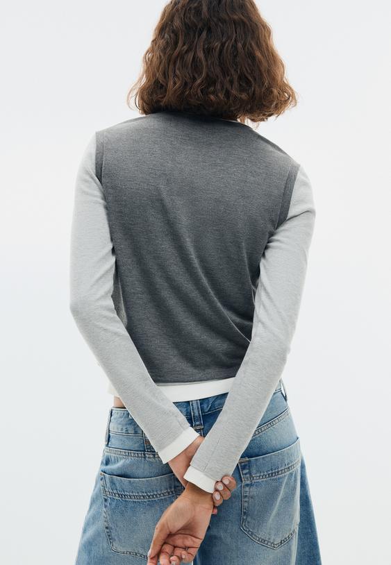Stradivarius Triple Garment Long Sleeve T-Shirt Dark Grey L
