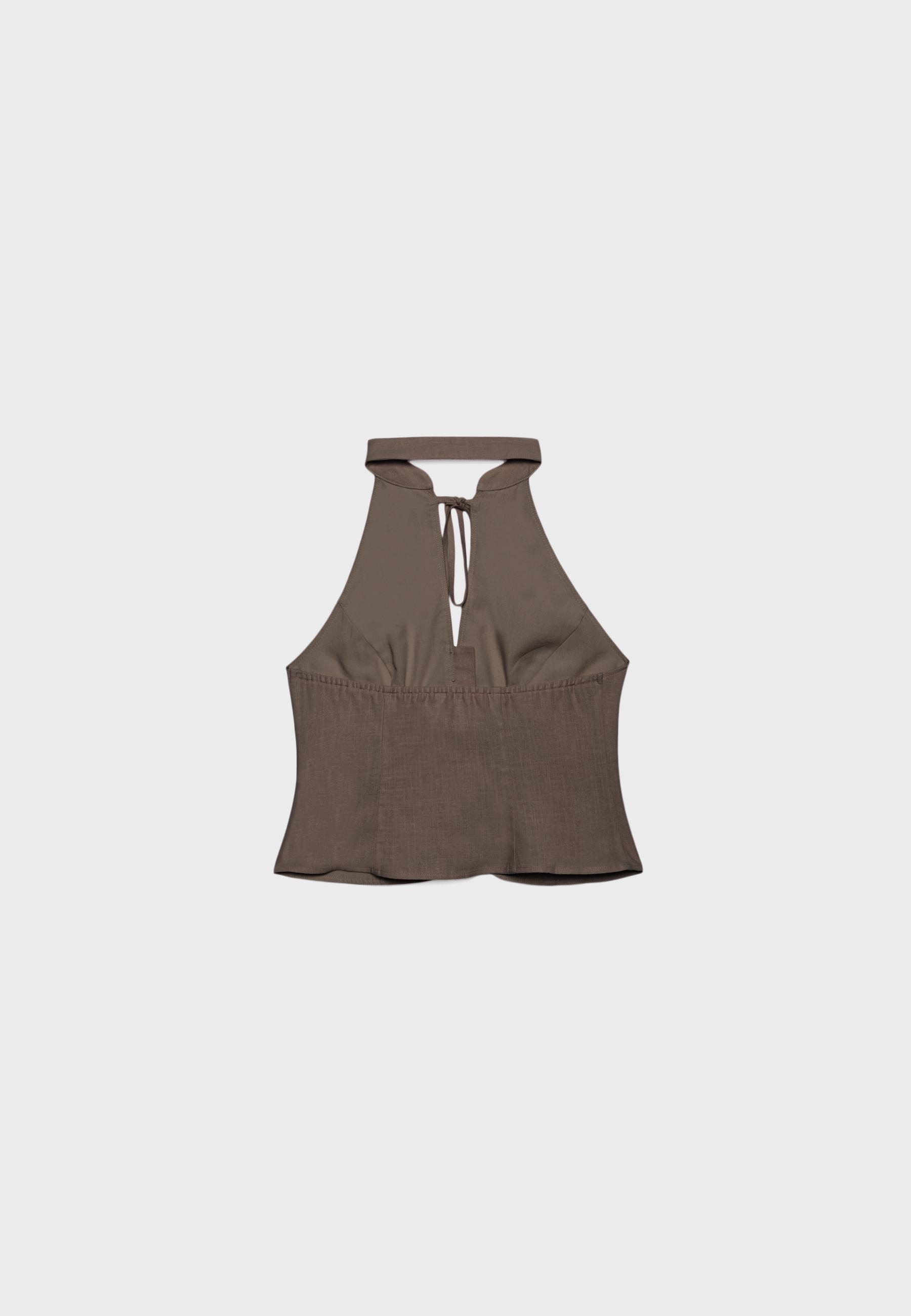 Buttoned halter top — Brown