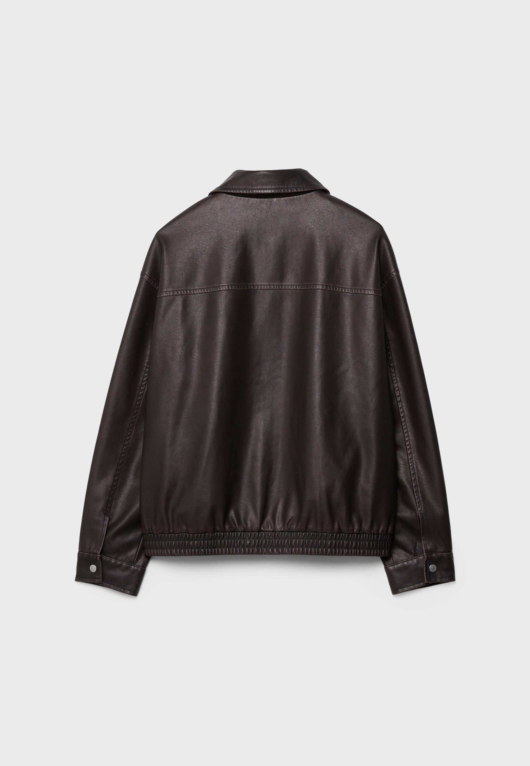 Washed leather effect oversize jacket — Brown