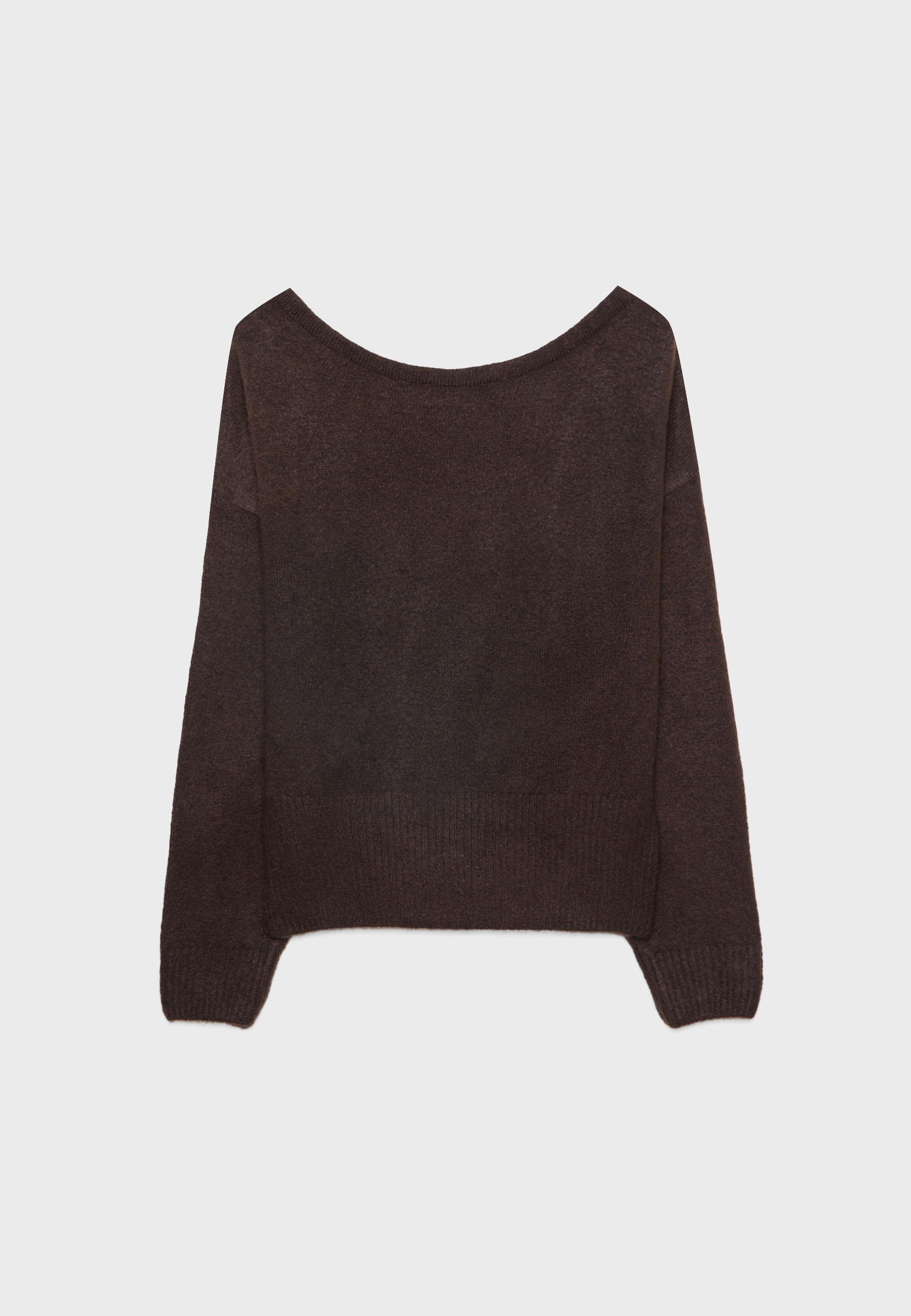 Soft-touch knit boat neck sweater — Brown