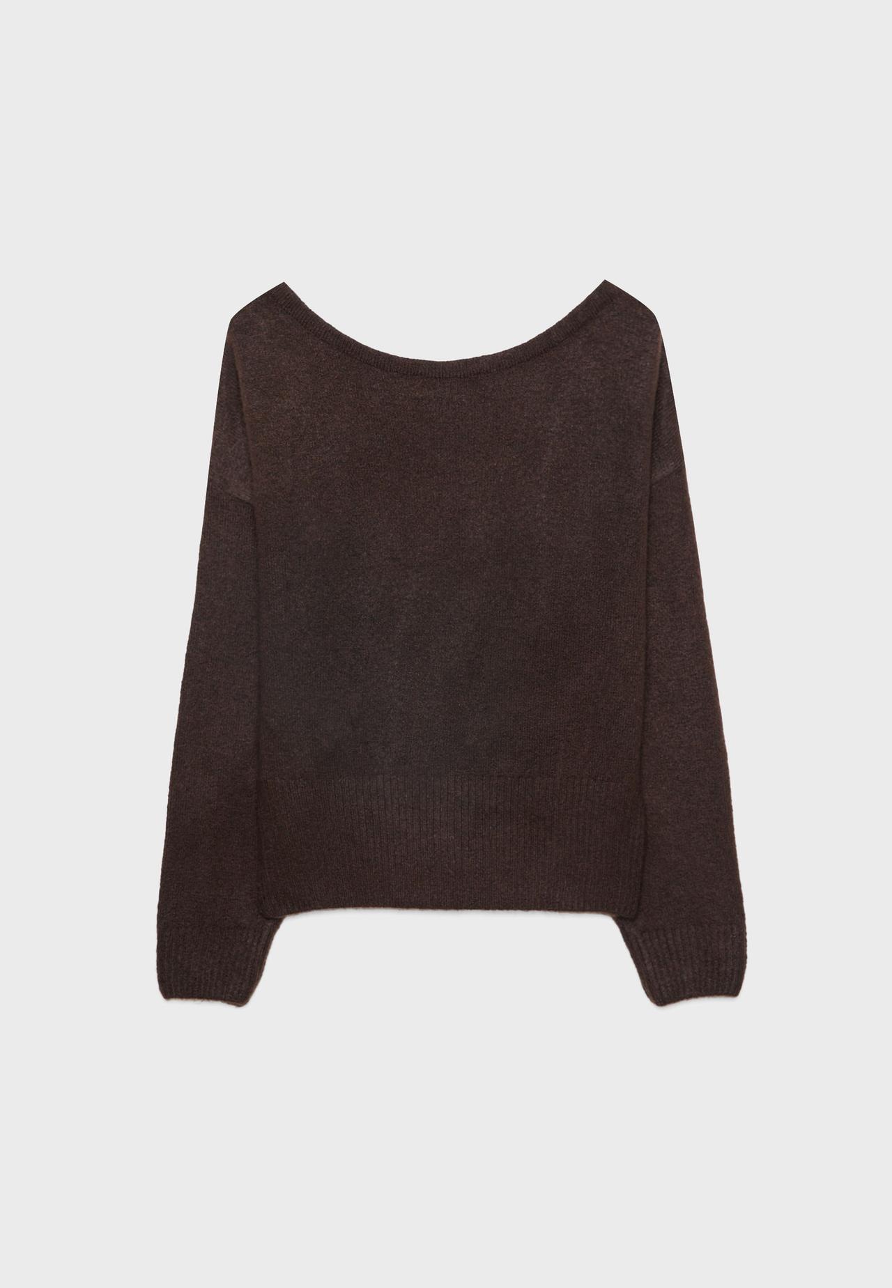 Boat neck knit jumper — Brown
