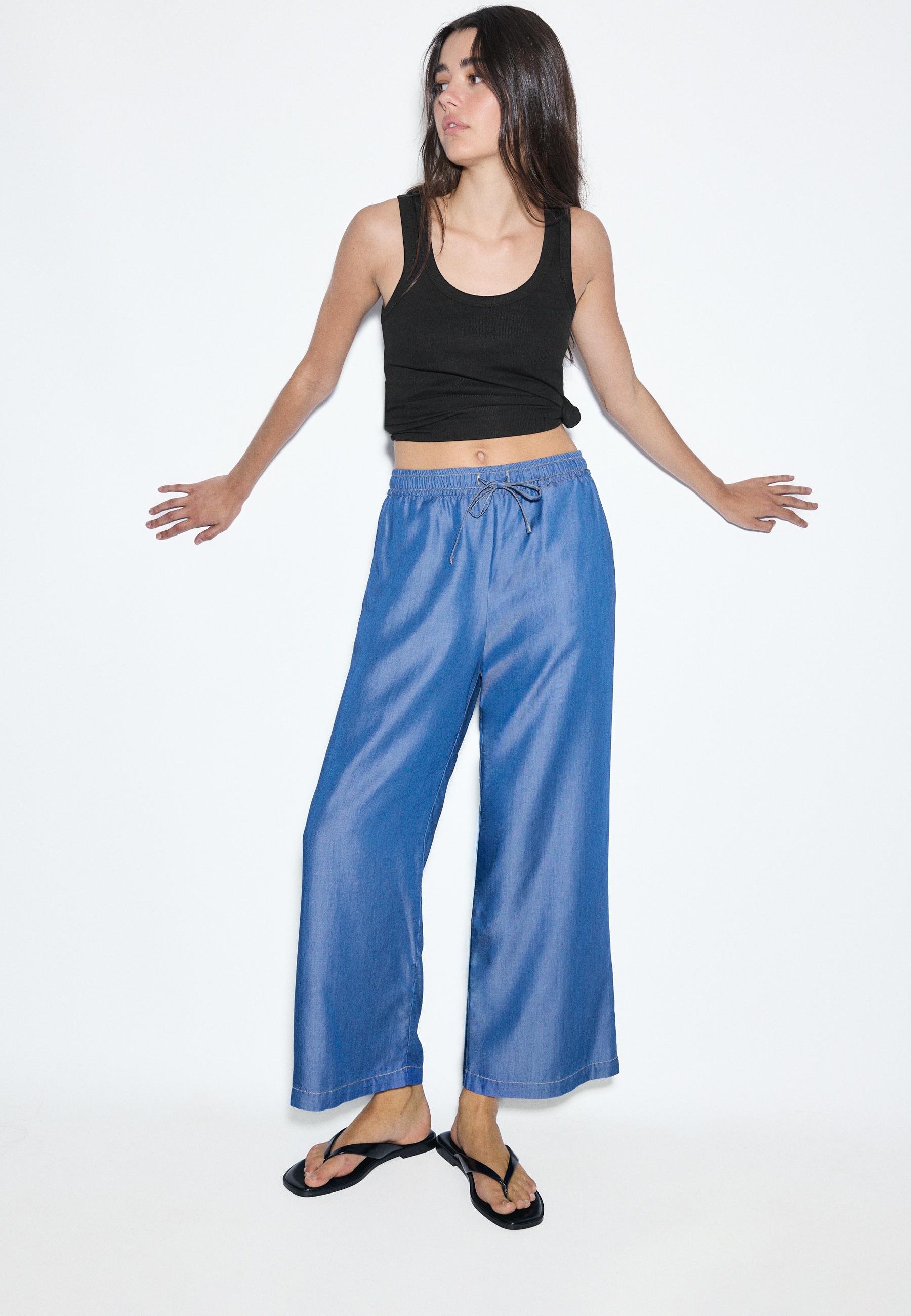 Flowing denim culottes — MEDIUM BLUE DENIM