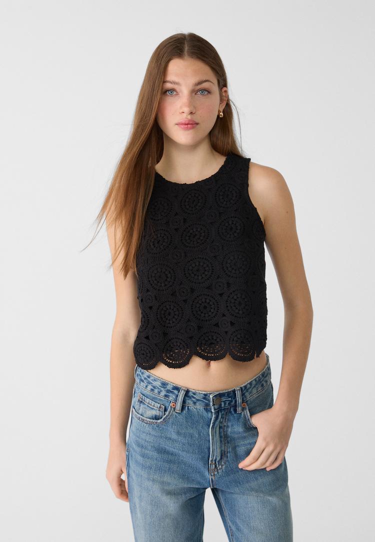 camiseta sin mangas efecto crochet