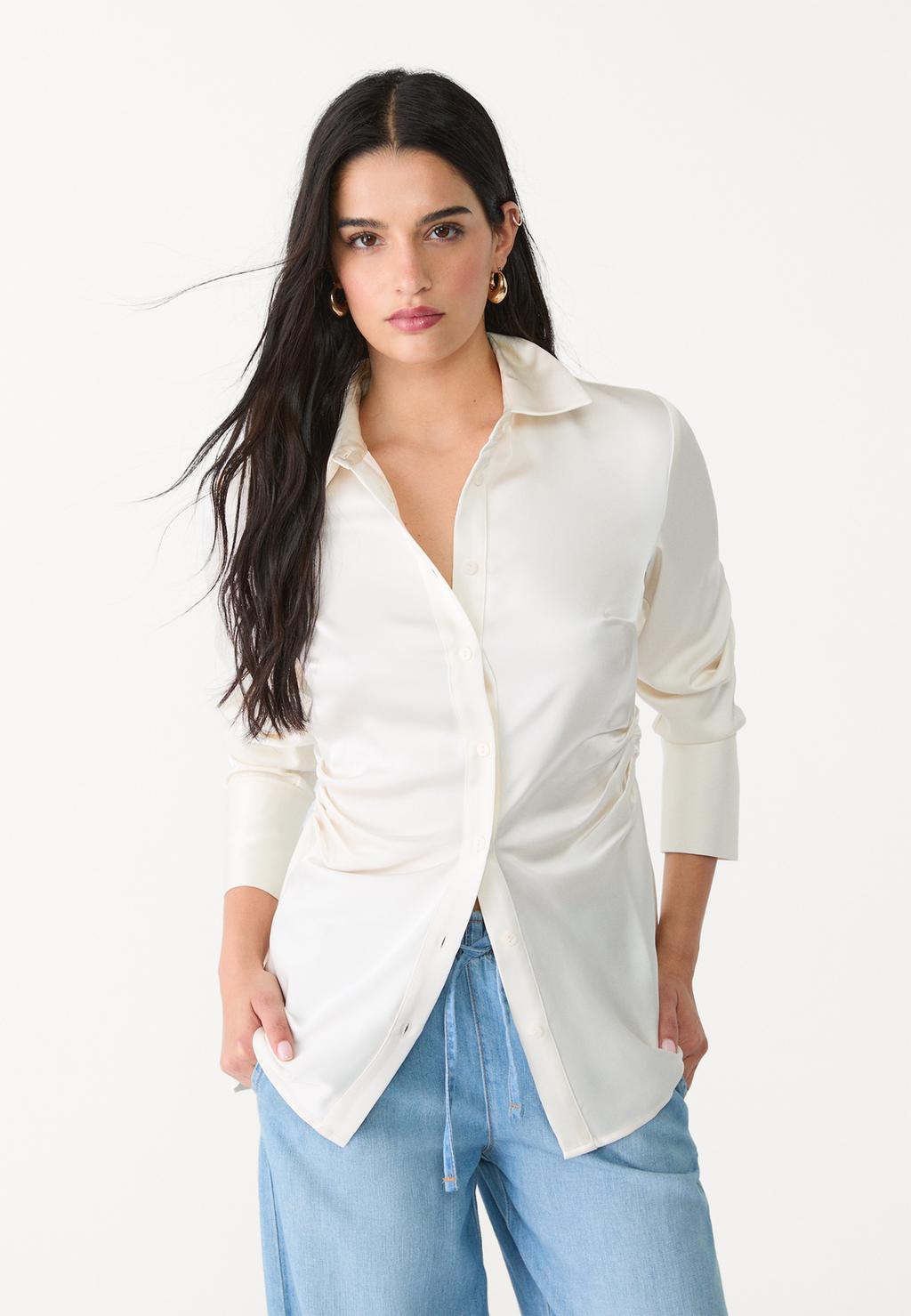 Gathered satin shirt