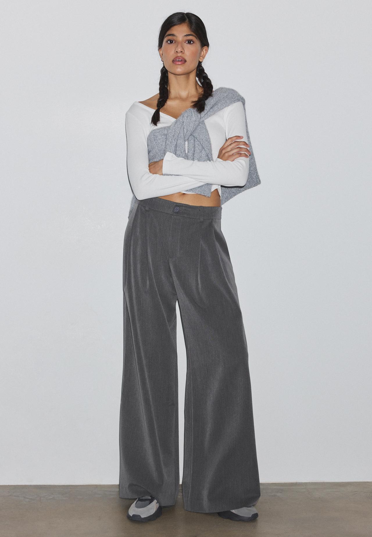 Tailored wide-leg trousers with darts — Dark grey