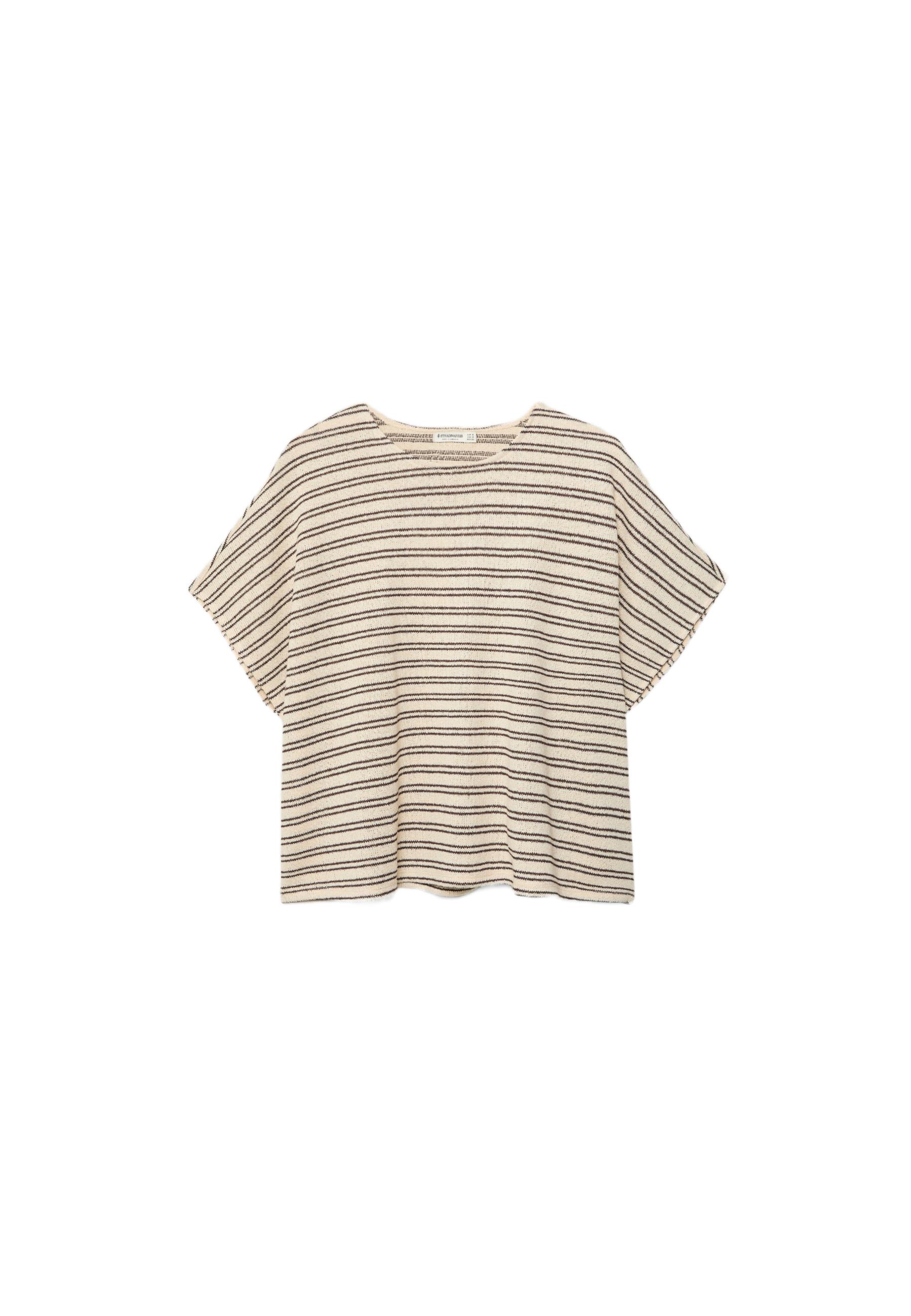 Çizgili rustik pelerin t-shirt