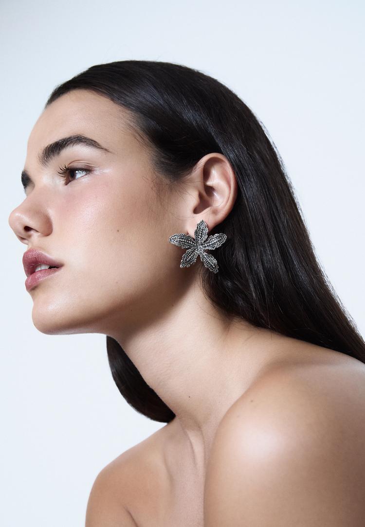 floral rhinestone earrings