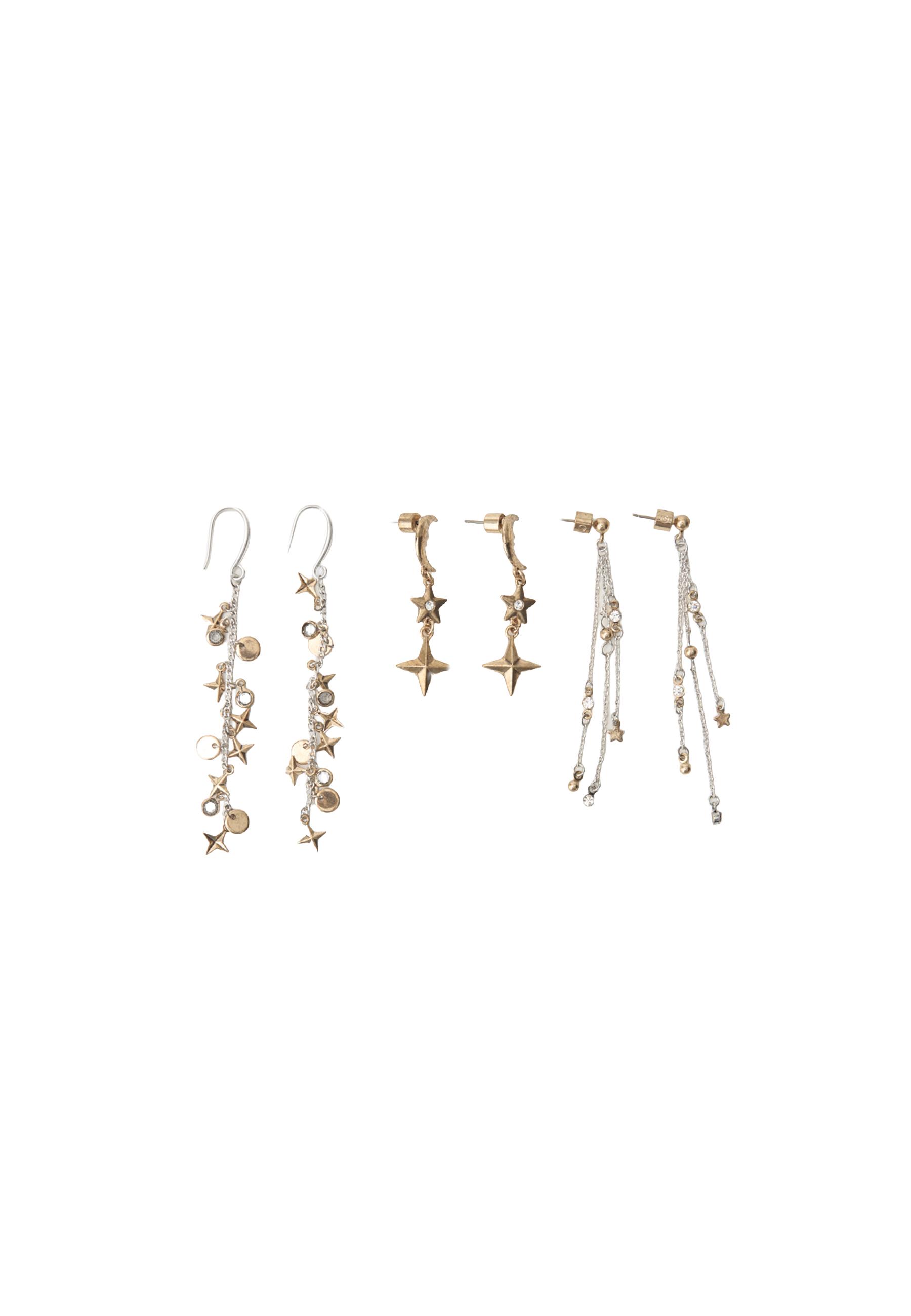 Set of 3 assorted moon and star earrings — Gold