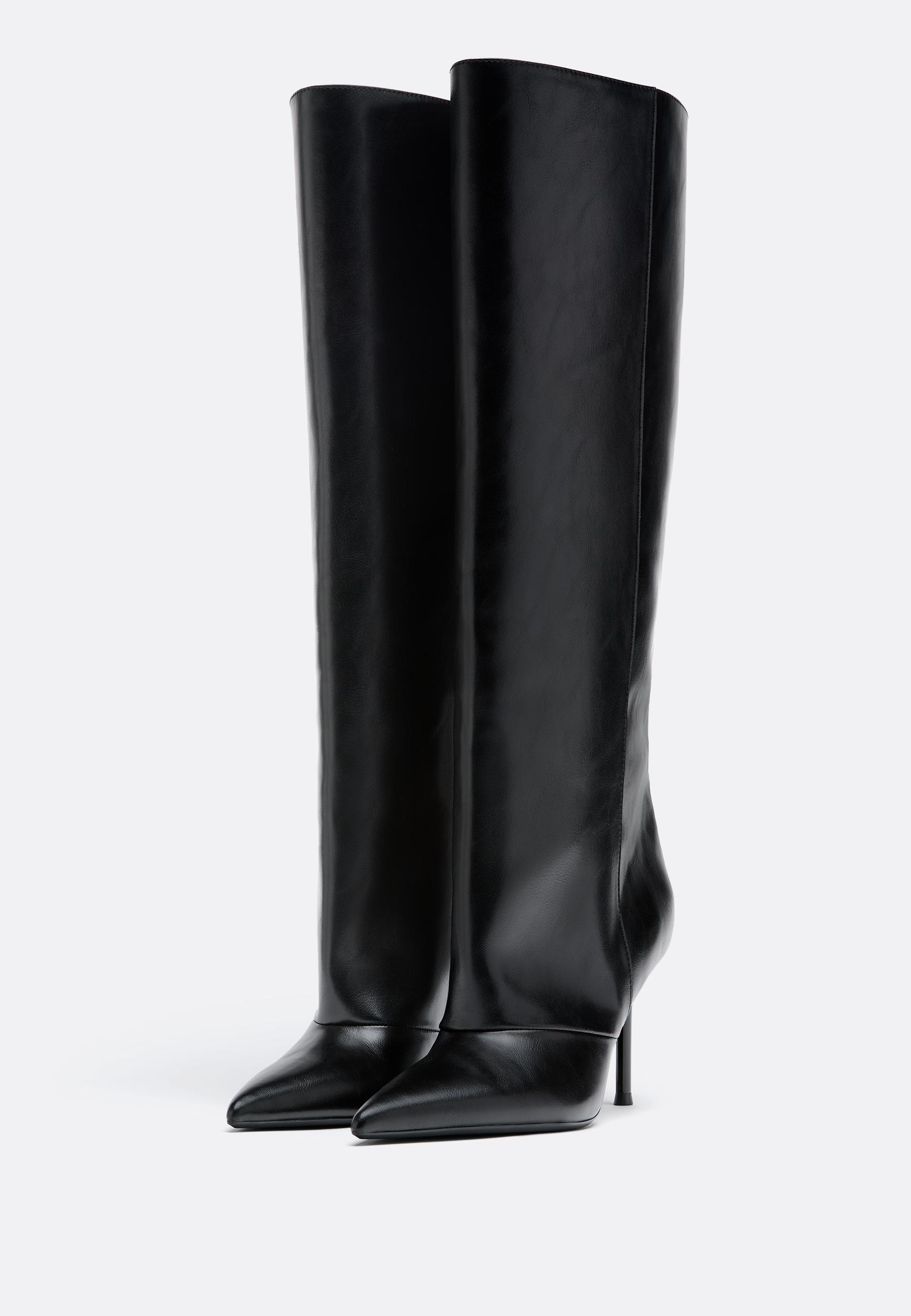 Stradivarius Μπότες Με Τακούνι Στιλέτο Και Φαρδύ Επάνω Μέρος Xl Μαυρο 36