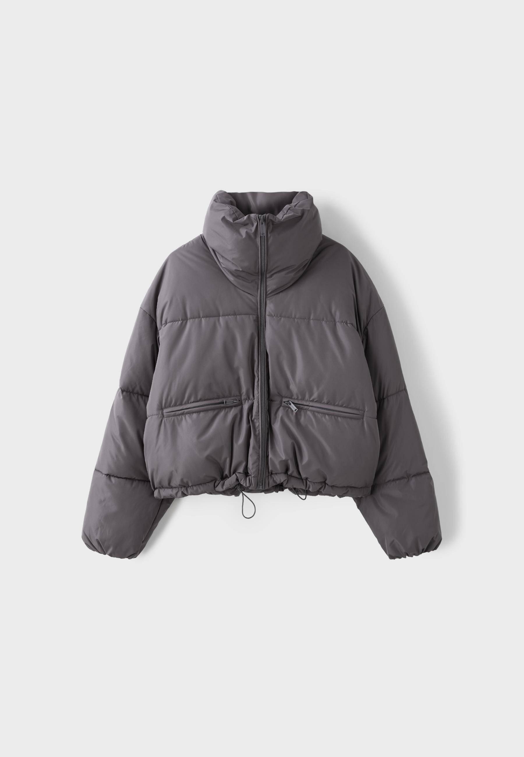 Basic hooded puffer jacket — Dark grey
