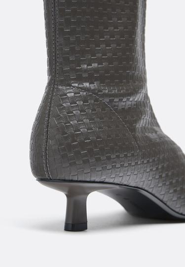 Braided leather effect ankle with kitten heel — GREY 4