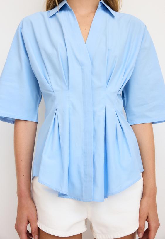 camisa popelina plissados manga japonesa
