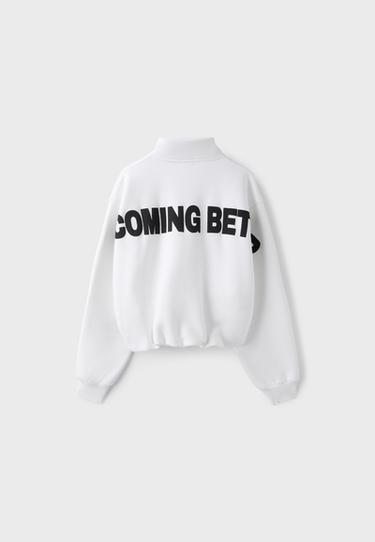Cropped high neck sweatshirt — Ecru 8
