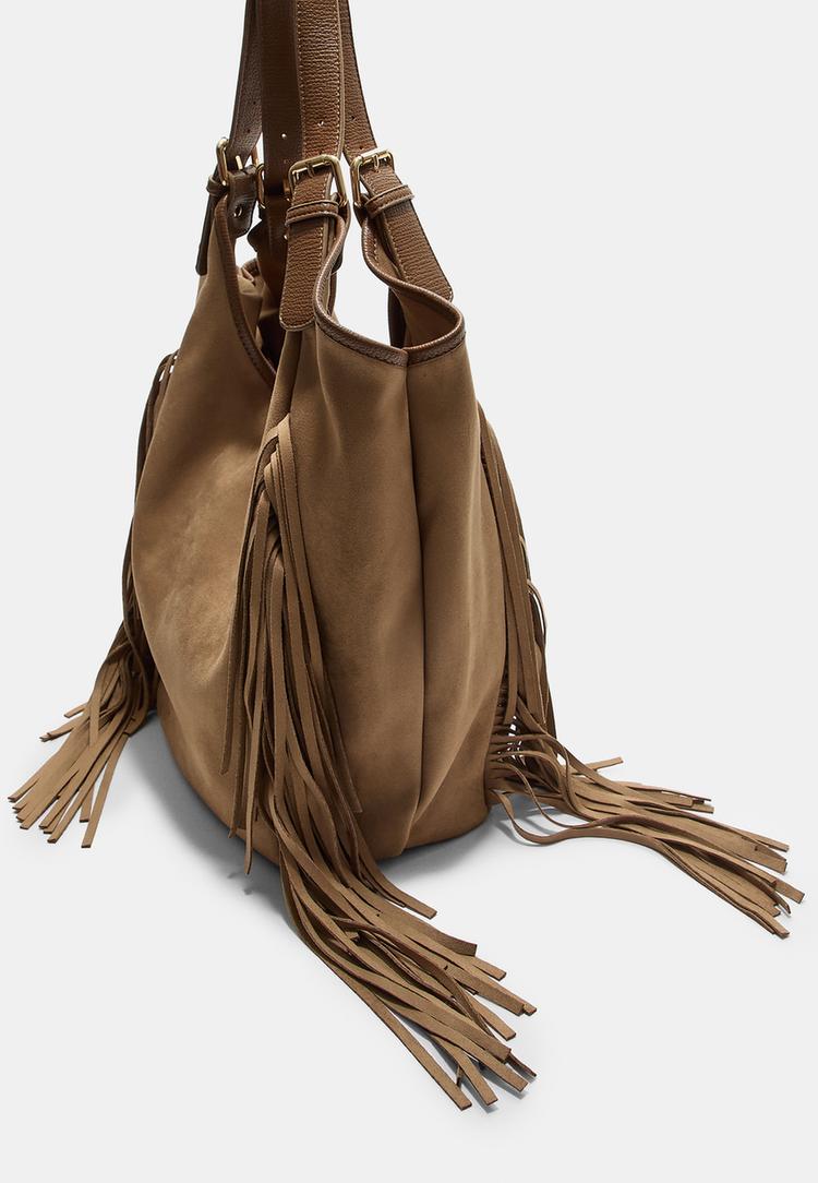 faux suede bag with maxi fringe