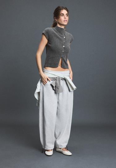 Short sleeve stand collar knit jumper — Dark grey 2