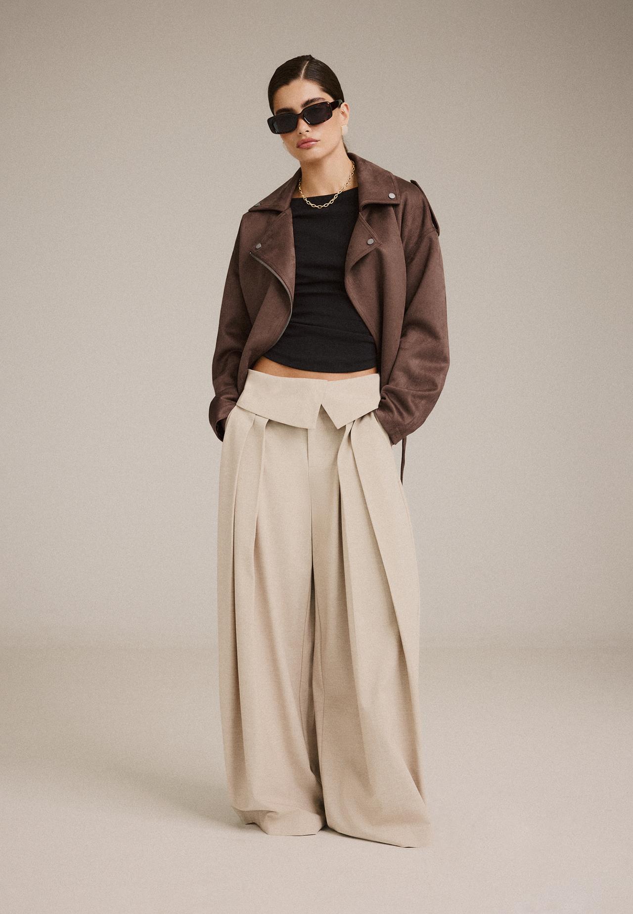Turn-up waist smart trousers — Beige