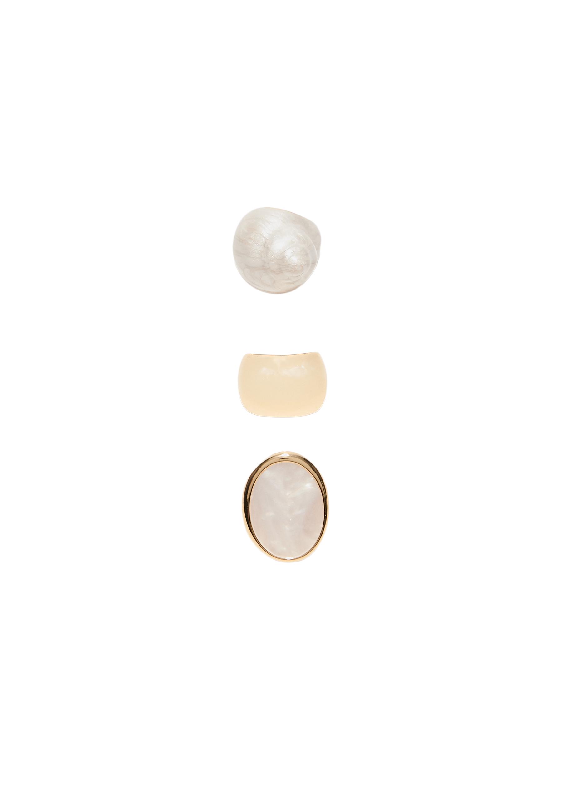 Set of 3 enamelled shell rings — Ecru