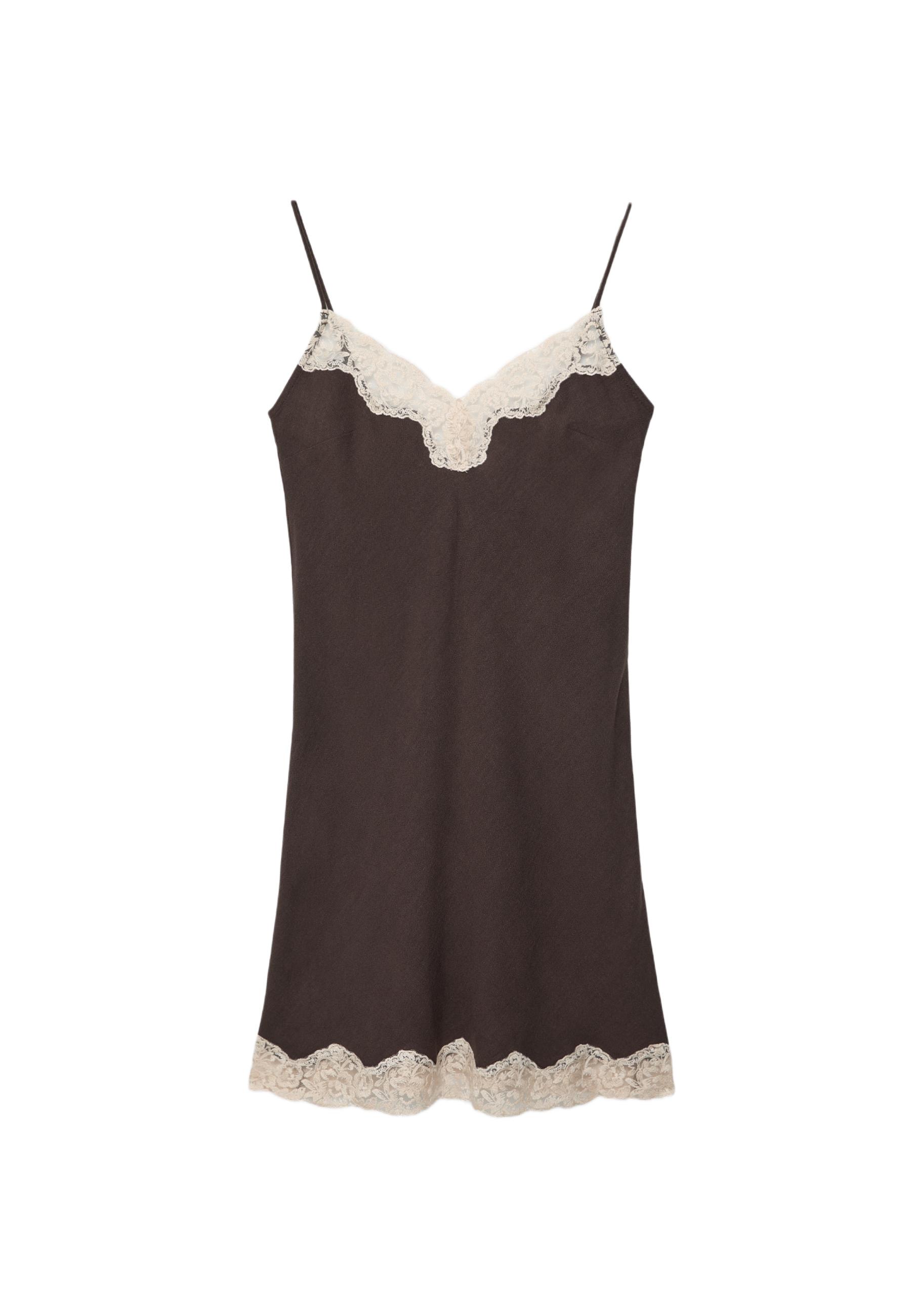 Short rustic lace dress — Brown