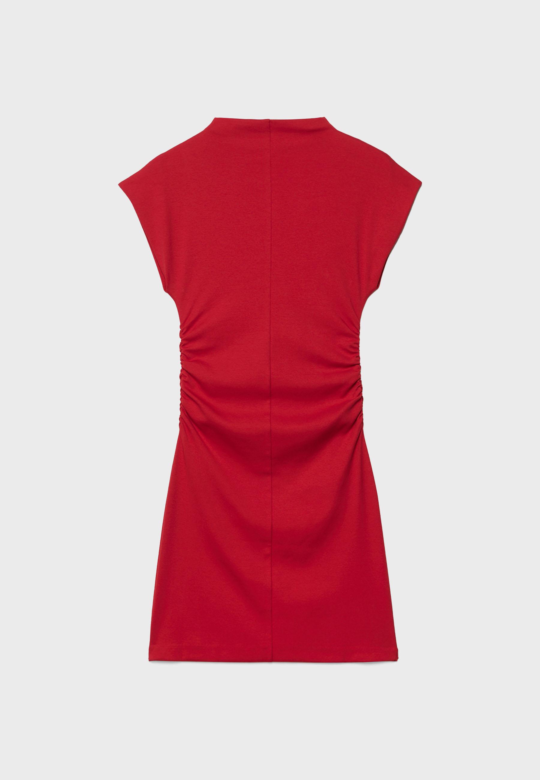 Fitted Short Dress with Ruched Detail — Red
