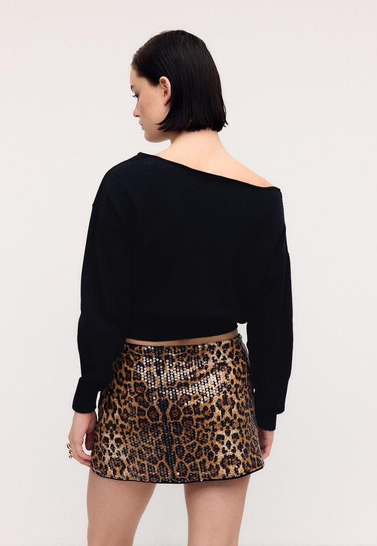 gonna pantalone mini paillettes stampa animalier