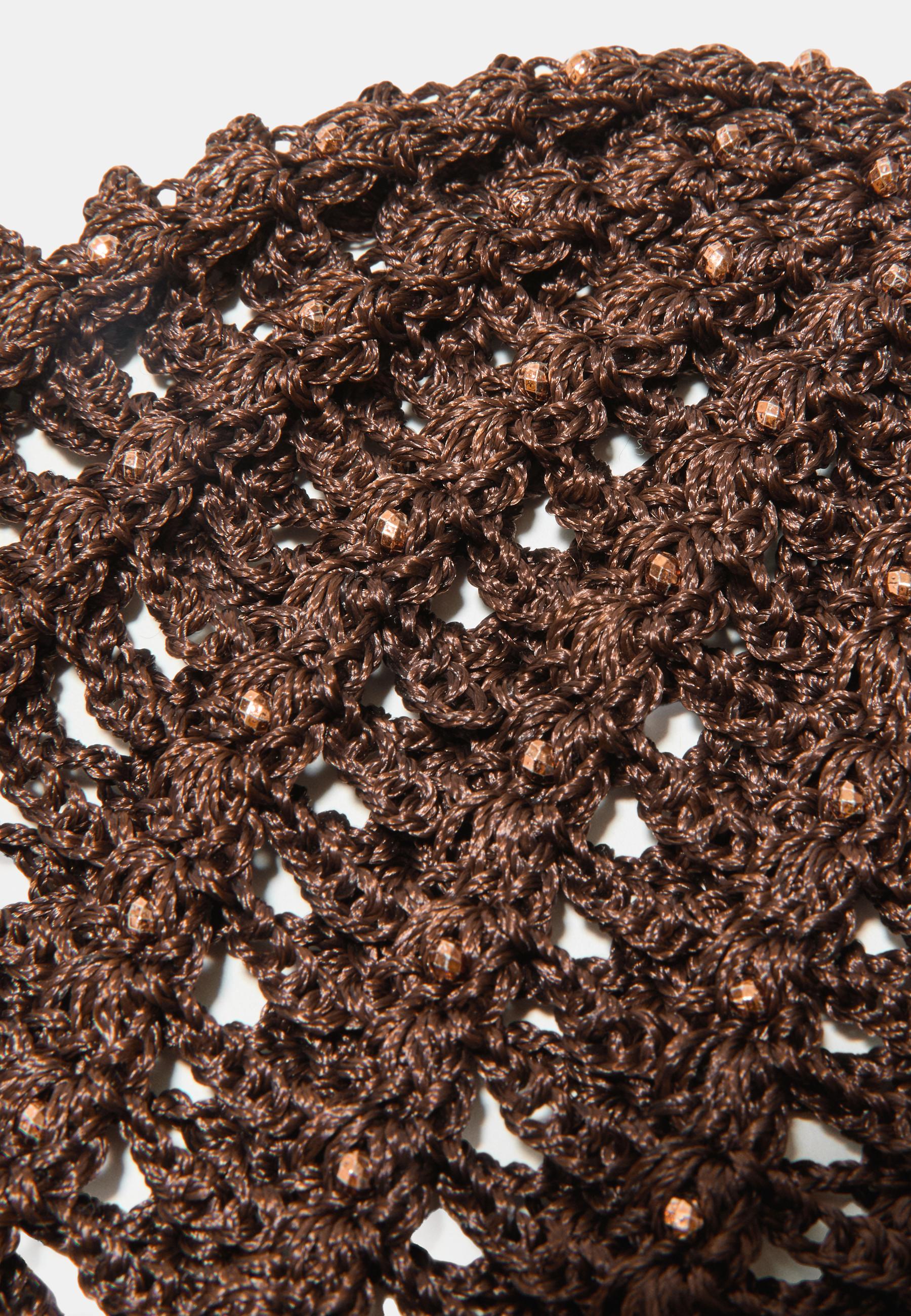 Crochet cap with rhinestones — Brown