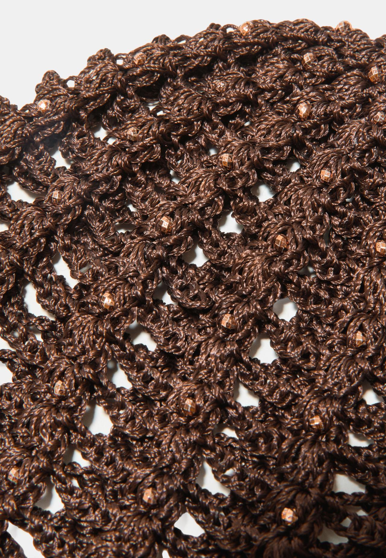 Crochet cap with rhinestone — Brown