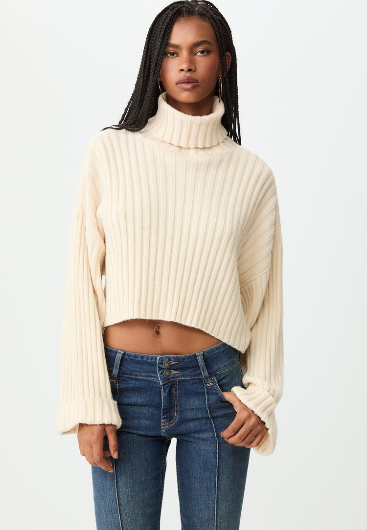 knit jumper with raised neck