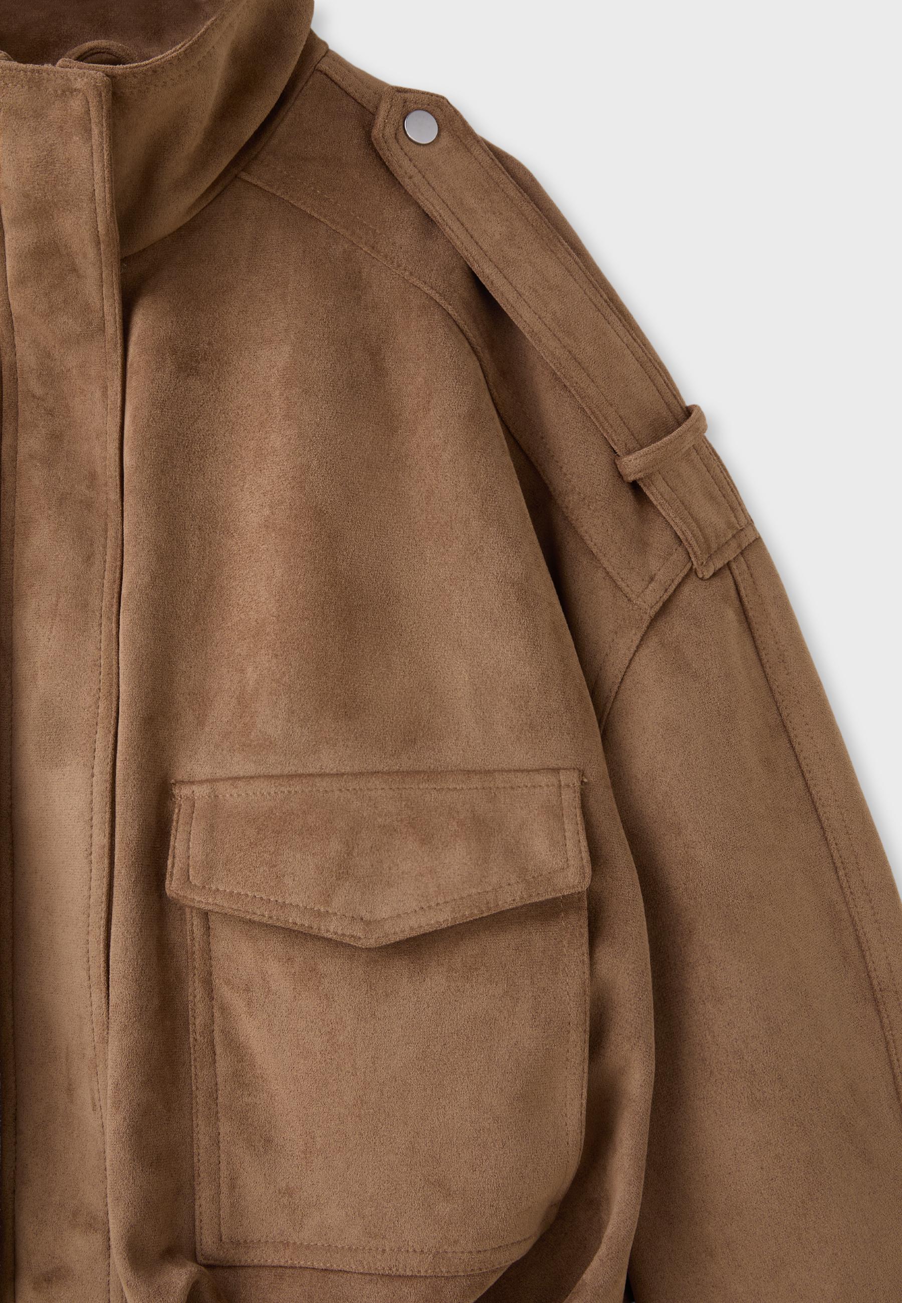 Oversize faux suede jacket — Stone