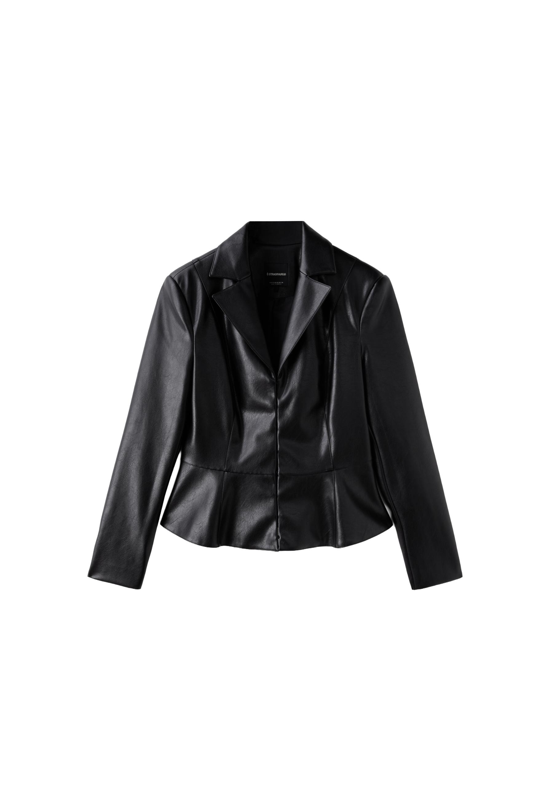 Leather effect peplum blazer — Black
