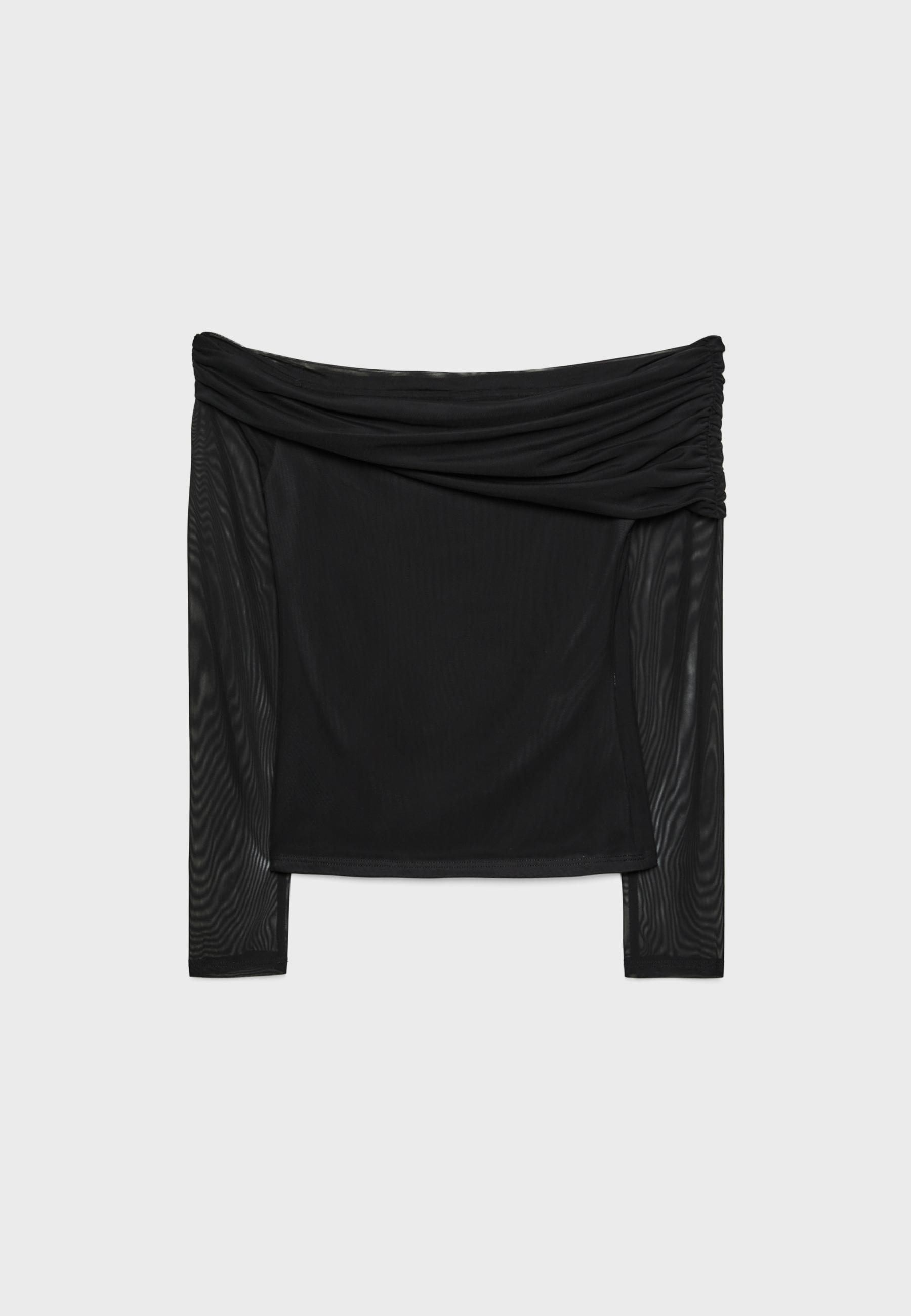 Asymmetric tulle T-shirt — Black
