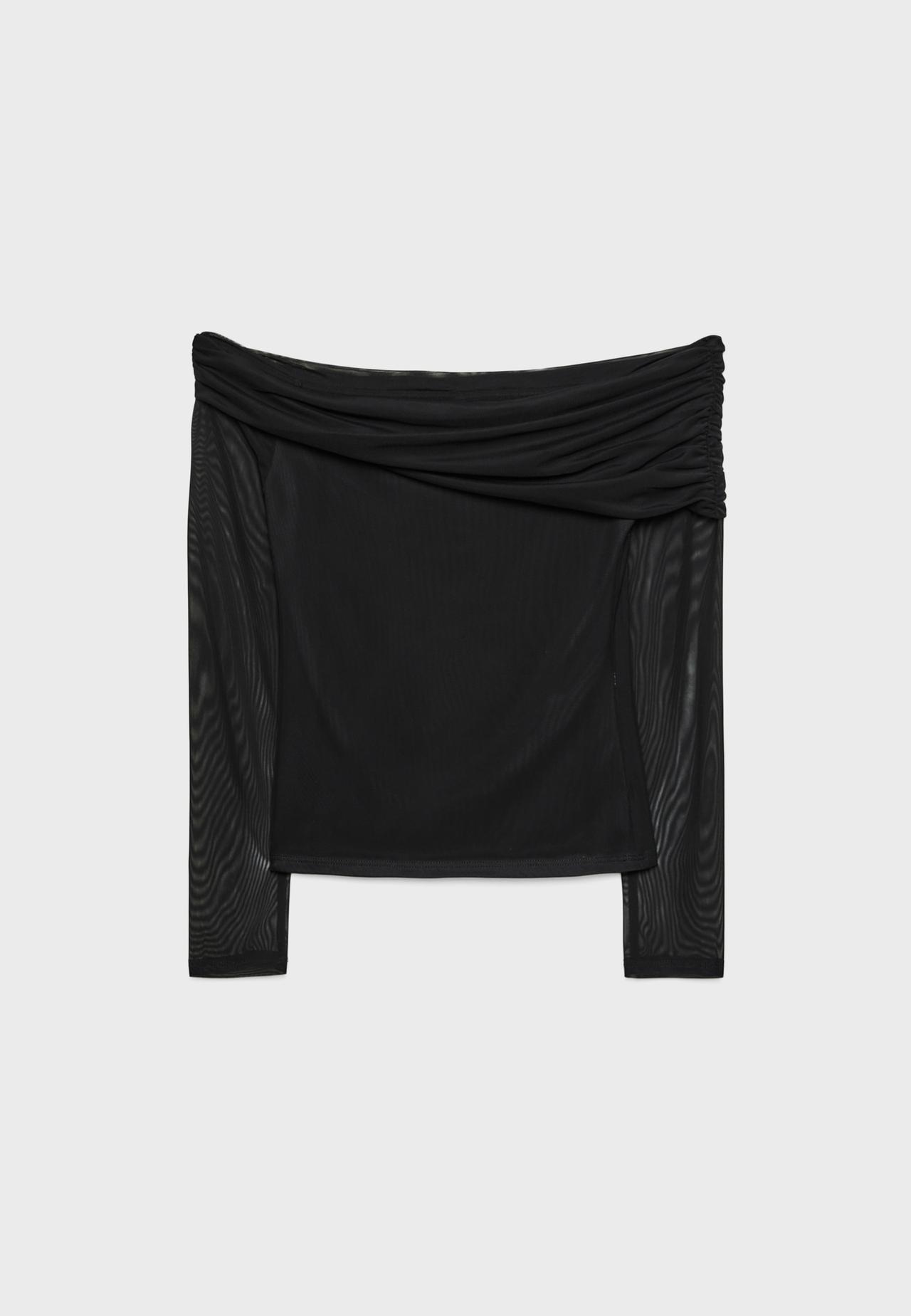 Asymmetric tulle T-shirt — Black