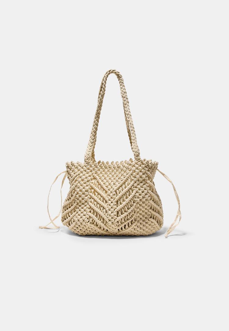 Shopper aus Häkelgarn mit Metallfaden Ecru OS
