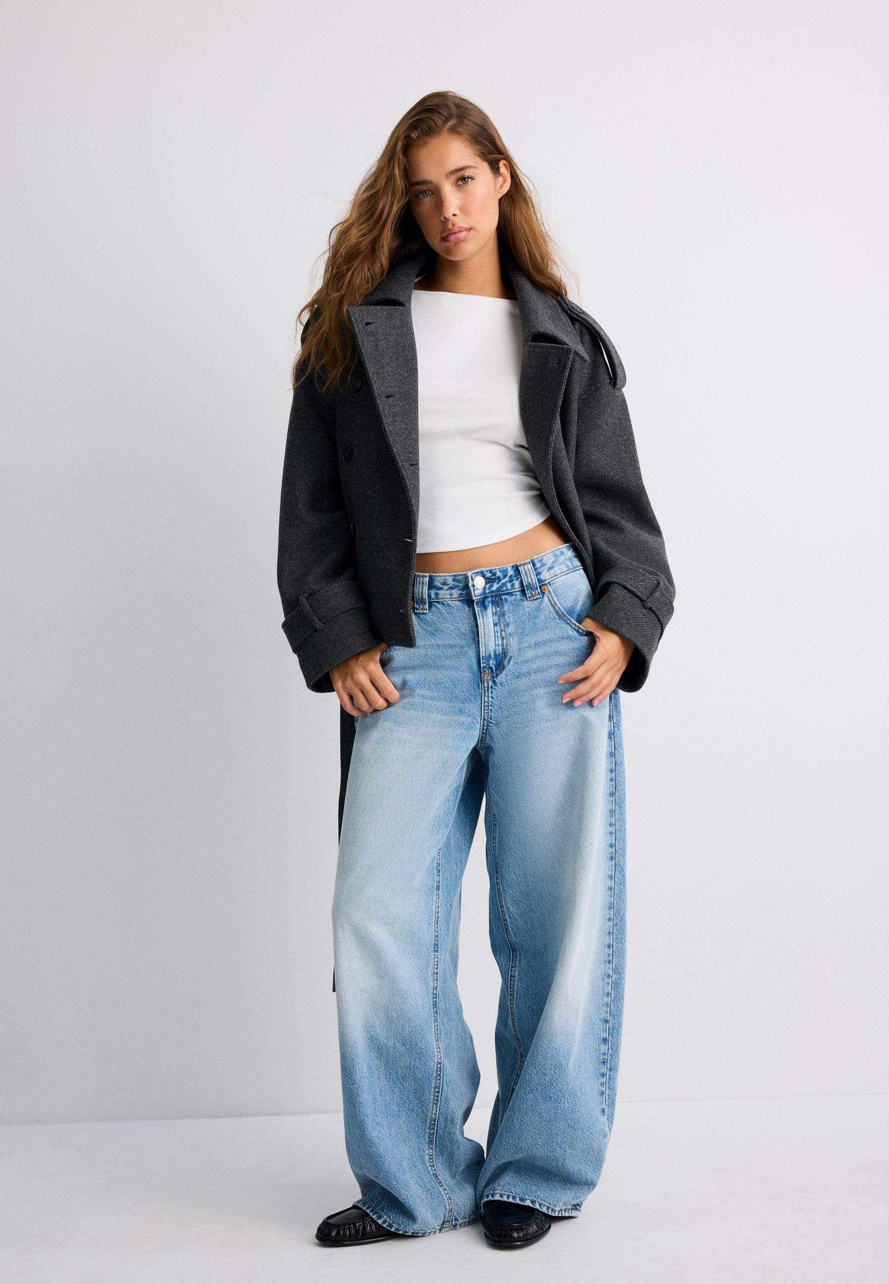Stradivarius Oversized Trench Απαλής Υφής Ανθρακί L