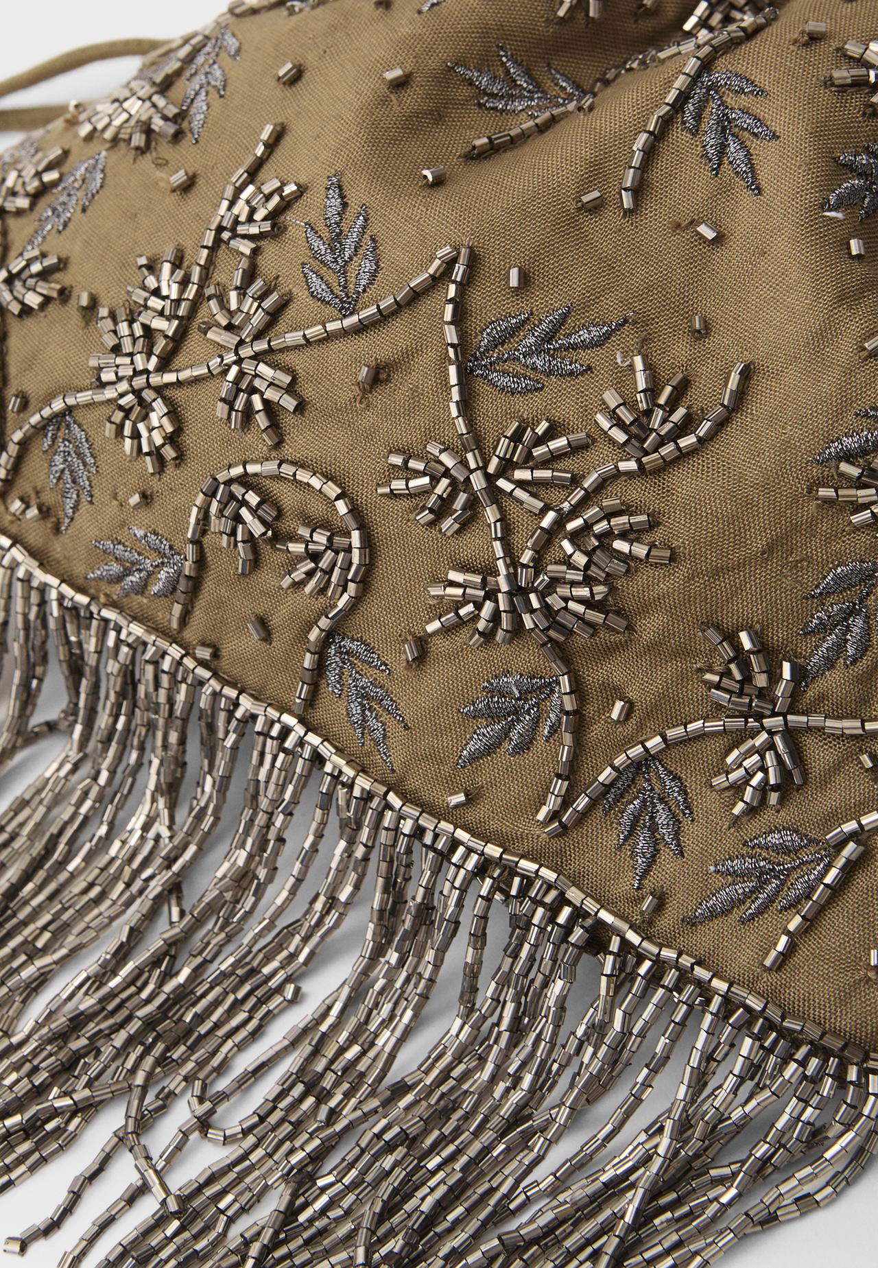 Beaded fringed crossbody bag — Khaki