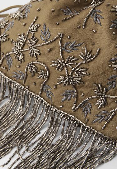 Beaded fringed crossbody bag — Khaki 5