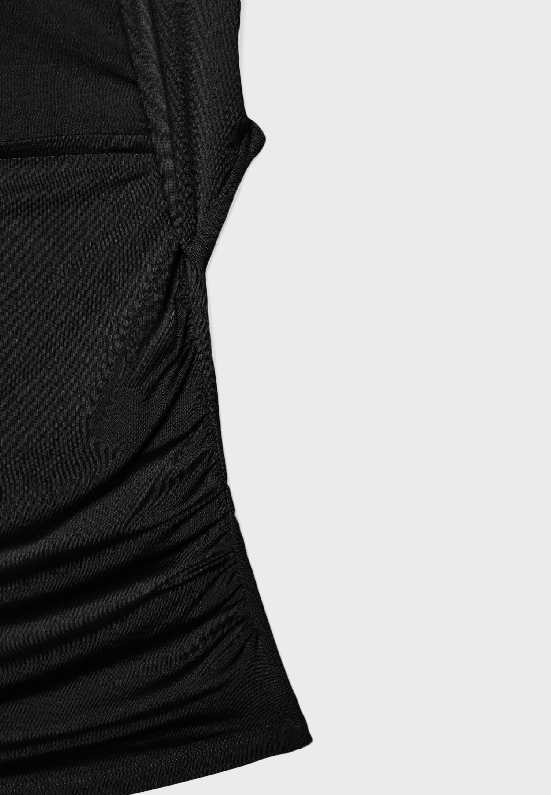 Polyamide Ruched Square Neck T-Shirt — Black