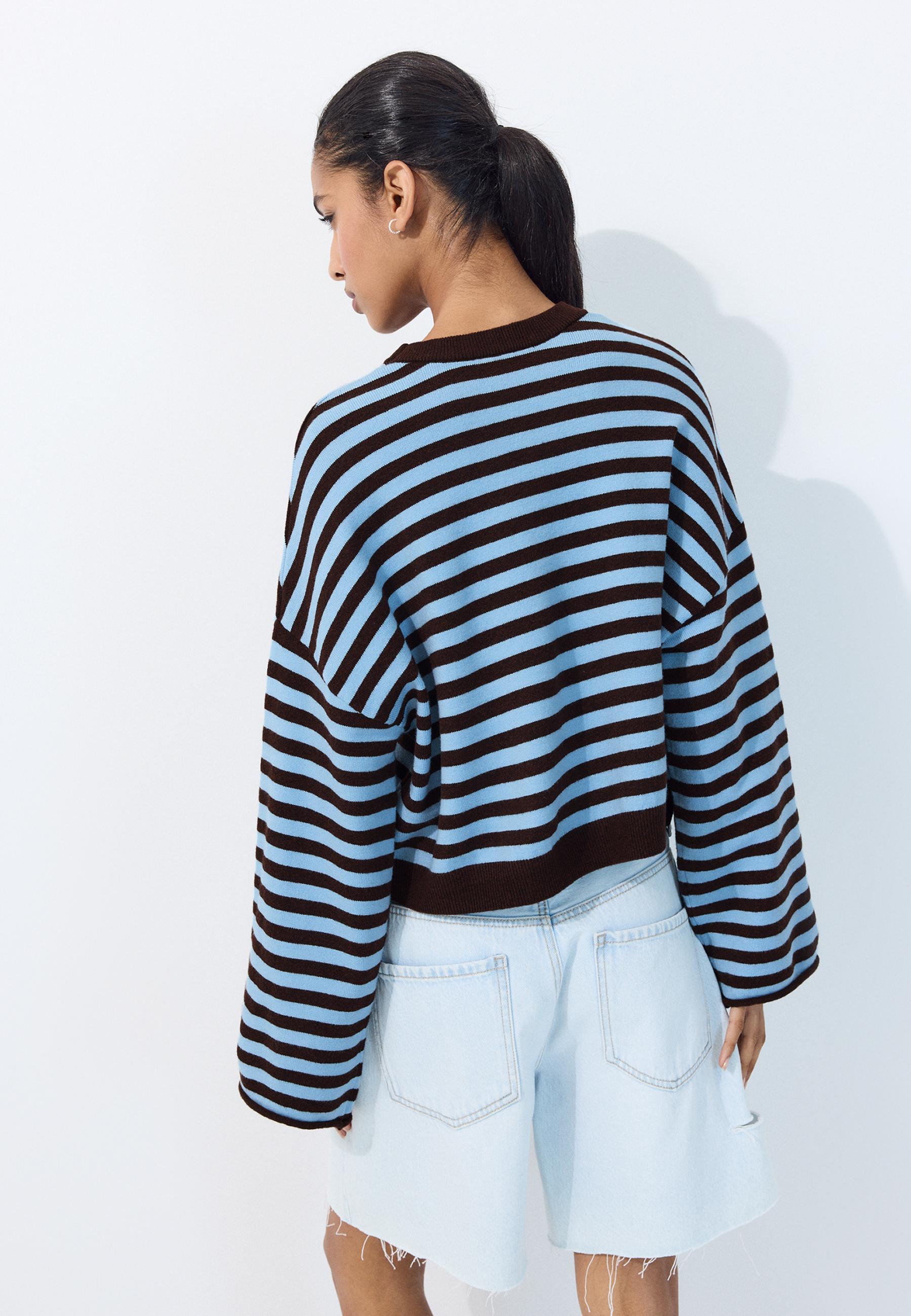 Wide sleeve cropped knit jumper — Brown