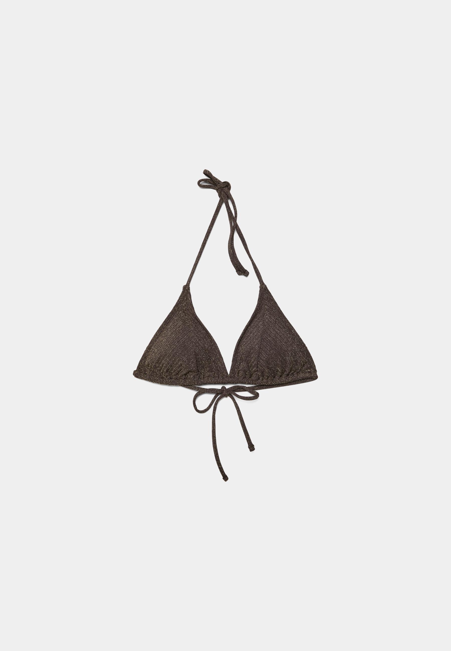 Shimmer ribbed triangle bikini top — Brown