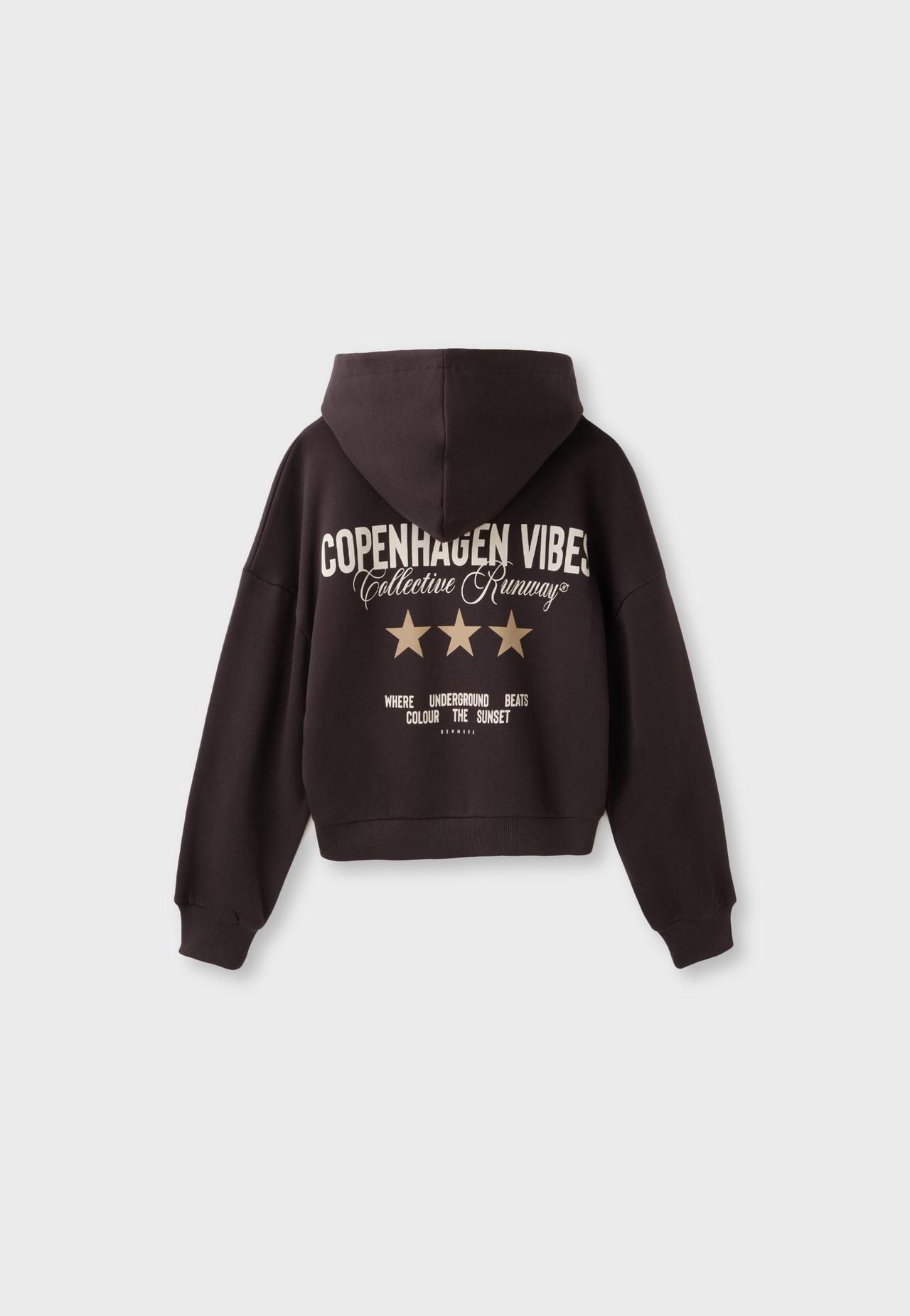 Check hood sweatshirt — Brown