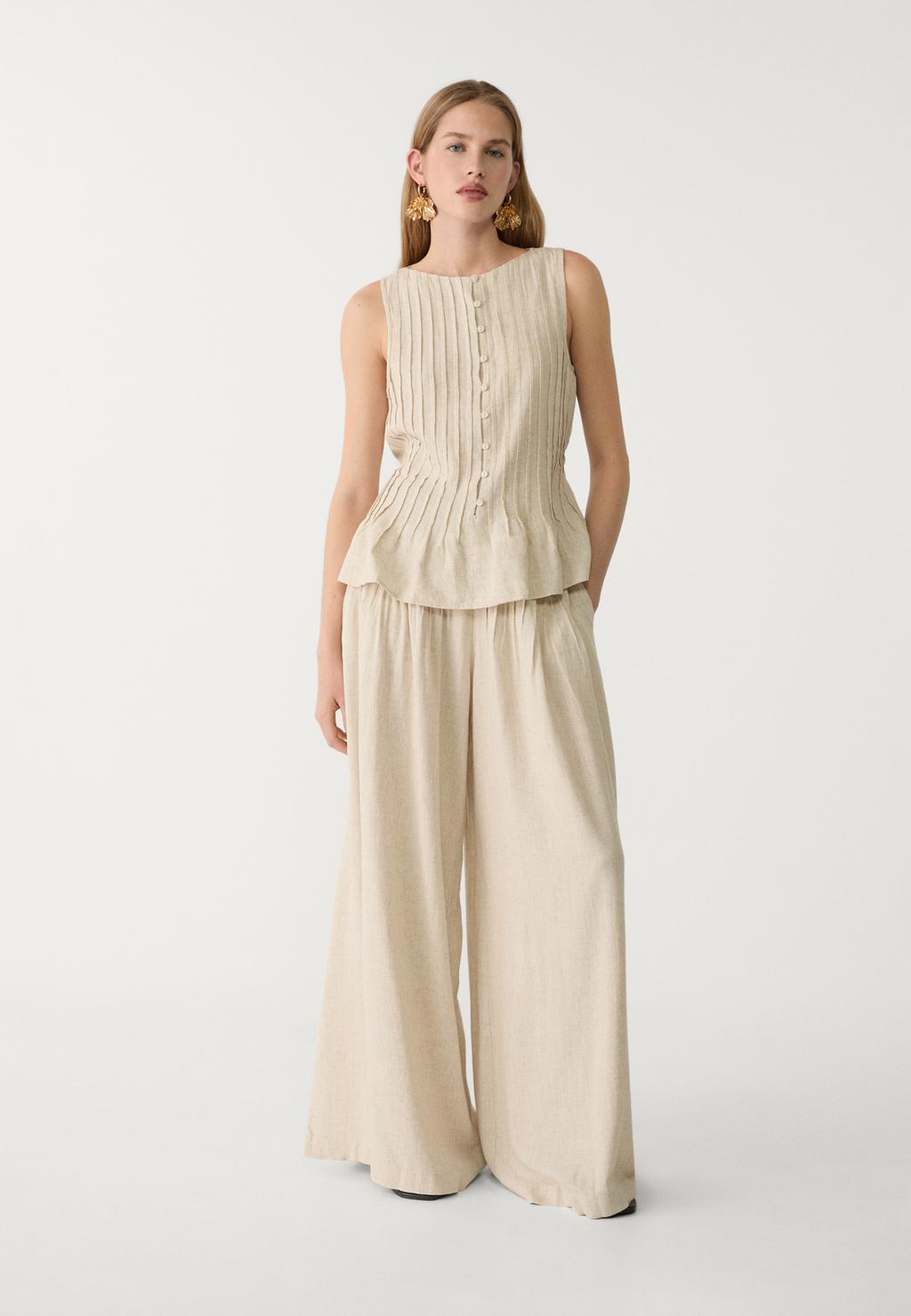 Pleated linen blend trousers