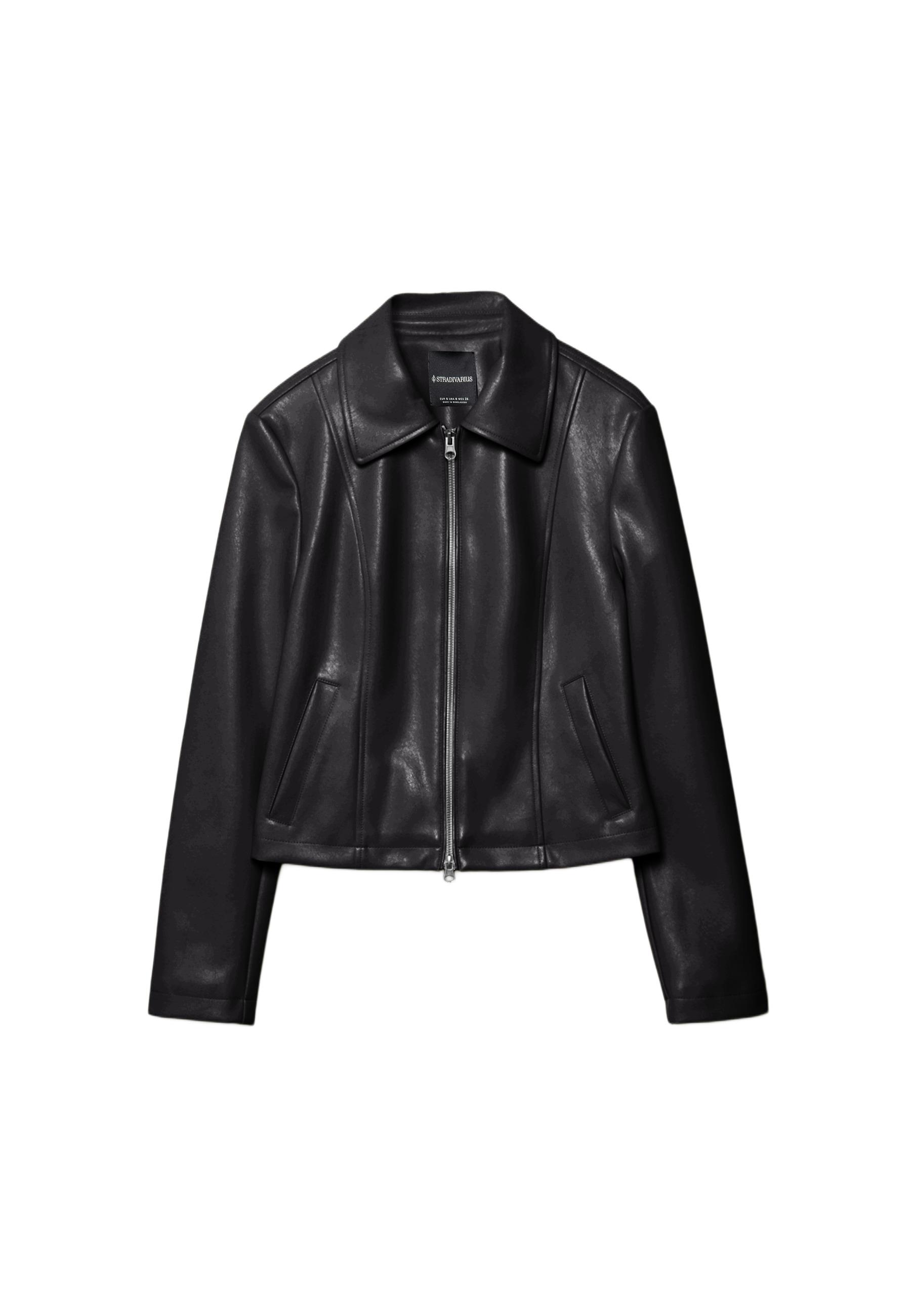 Fitted leather effect jacket — Black